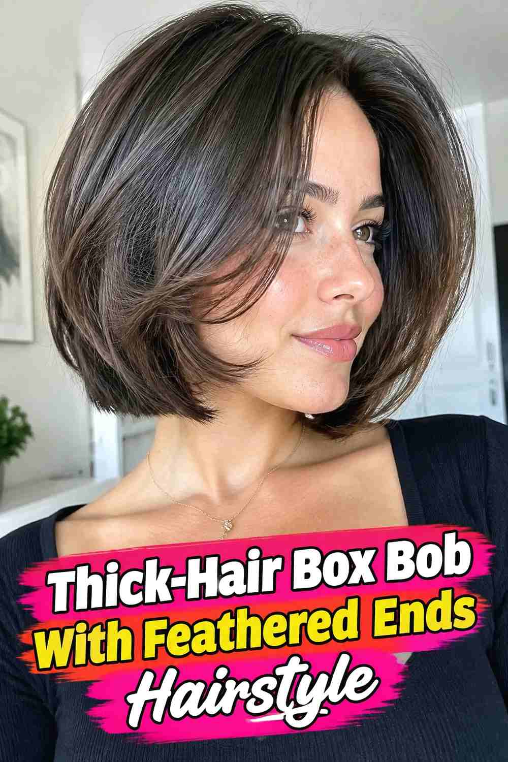 16. Thick Hair Box Bob With Feathered Ends Hairstyle