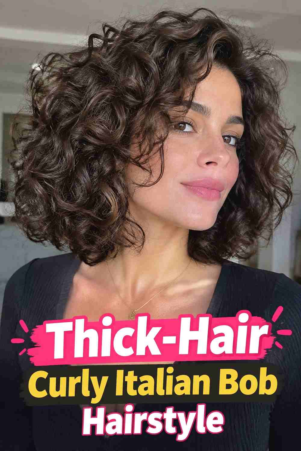 12. Thick Hair Curly Italian Bob Hairstyle