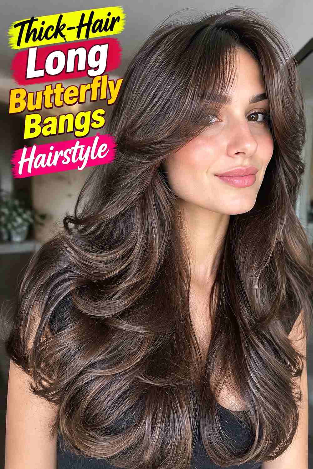 15. Thick Hair Long Butterfly Bangs Hairstyle