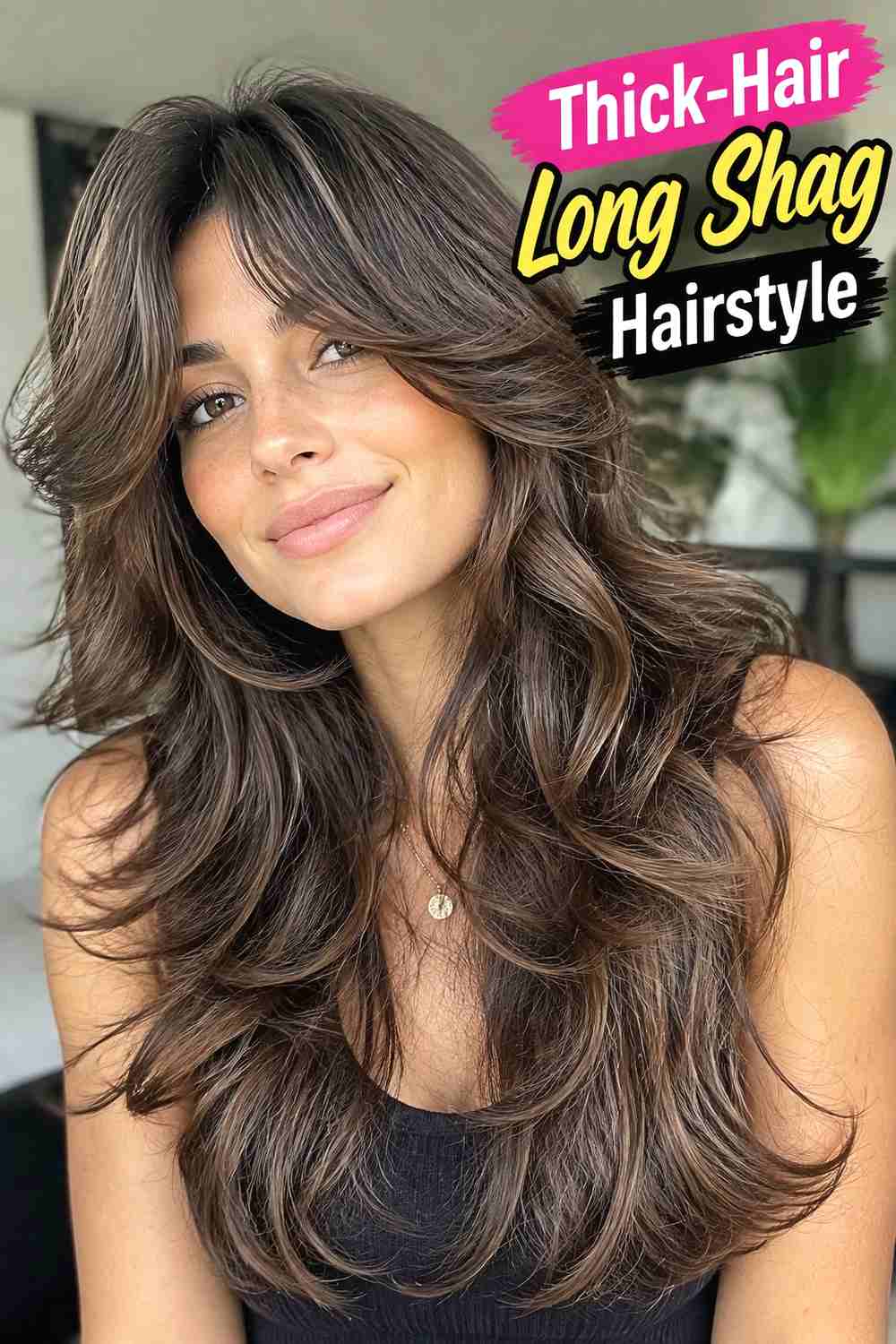 15. Thick Hair Long Shag Hairstyle