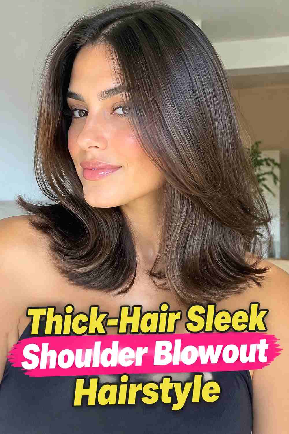 18. Thick Hair Sleek Shoulder Blowout Hairstyle