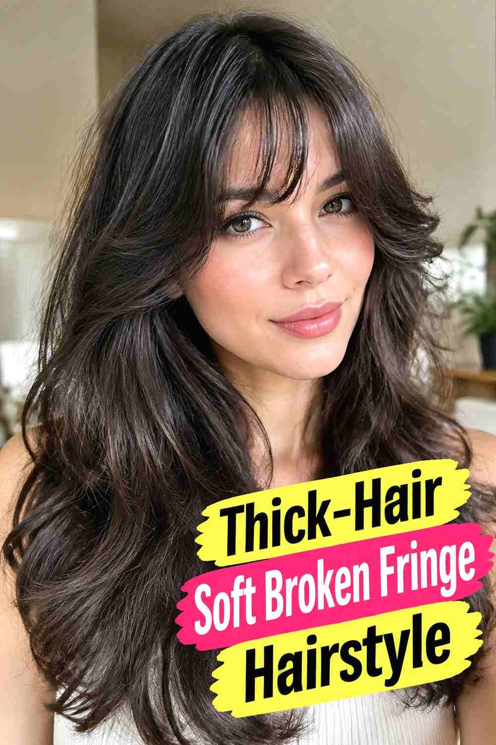 17. Thick Hair Soft Broken Fringe Hairstyle