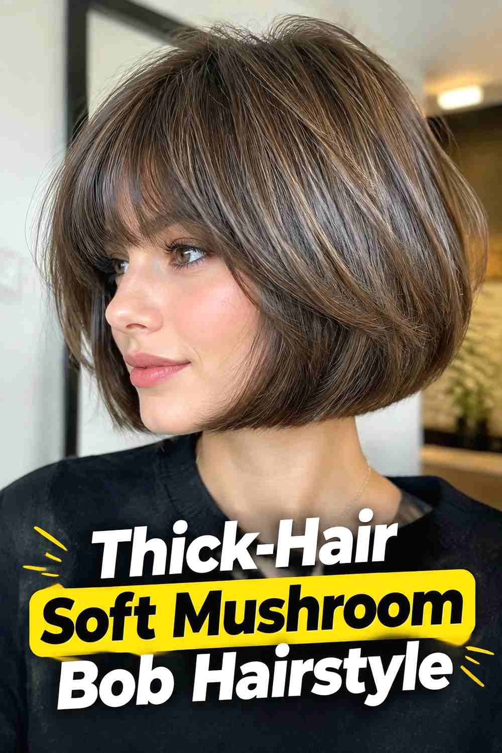 17. Thick Hair Soft Mushroom Bob Hairstyle