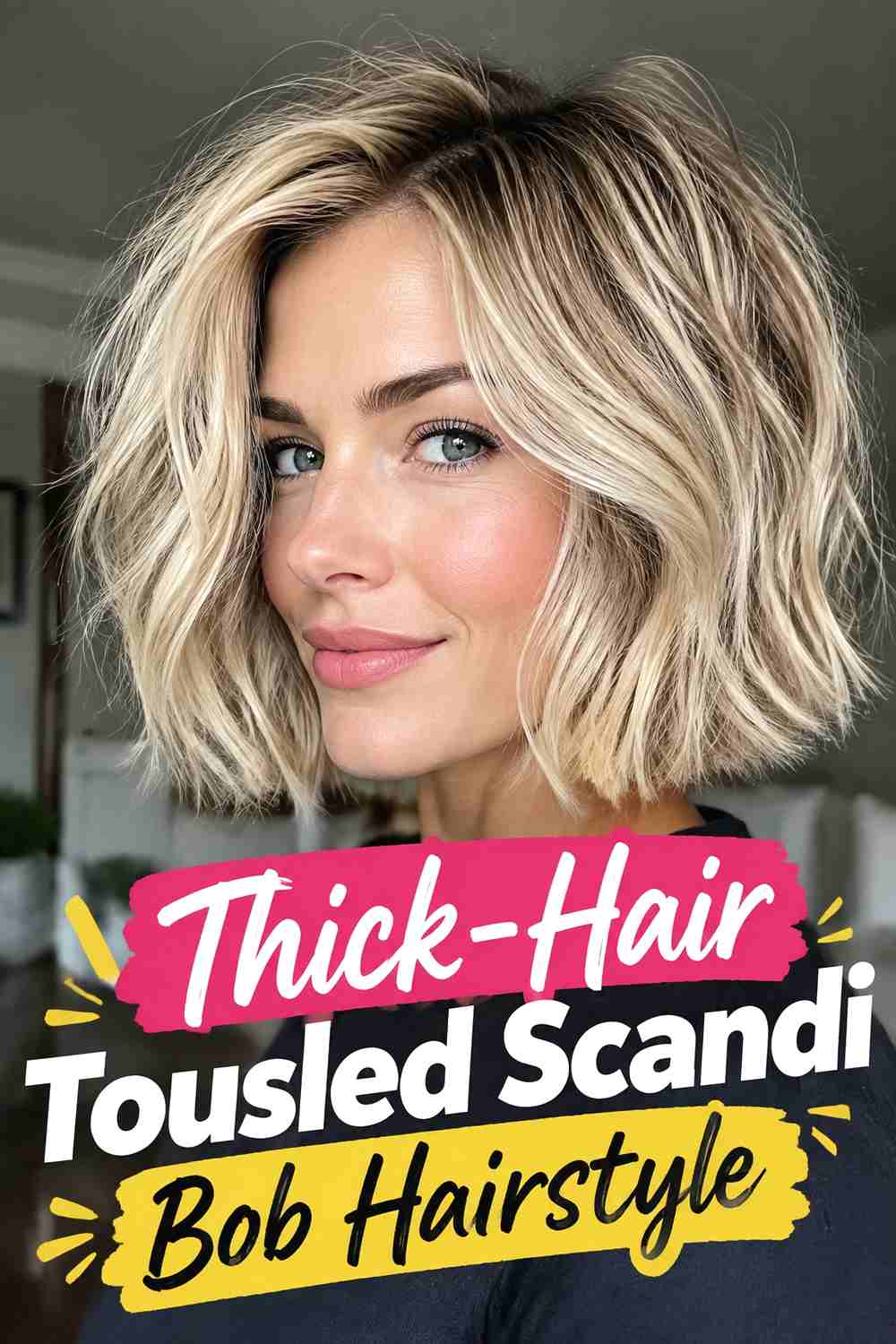 7. Thick Hair Tousled Scandi Bob Hairstyle