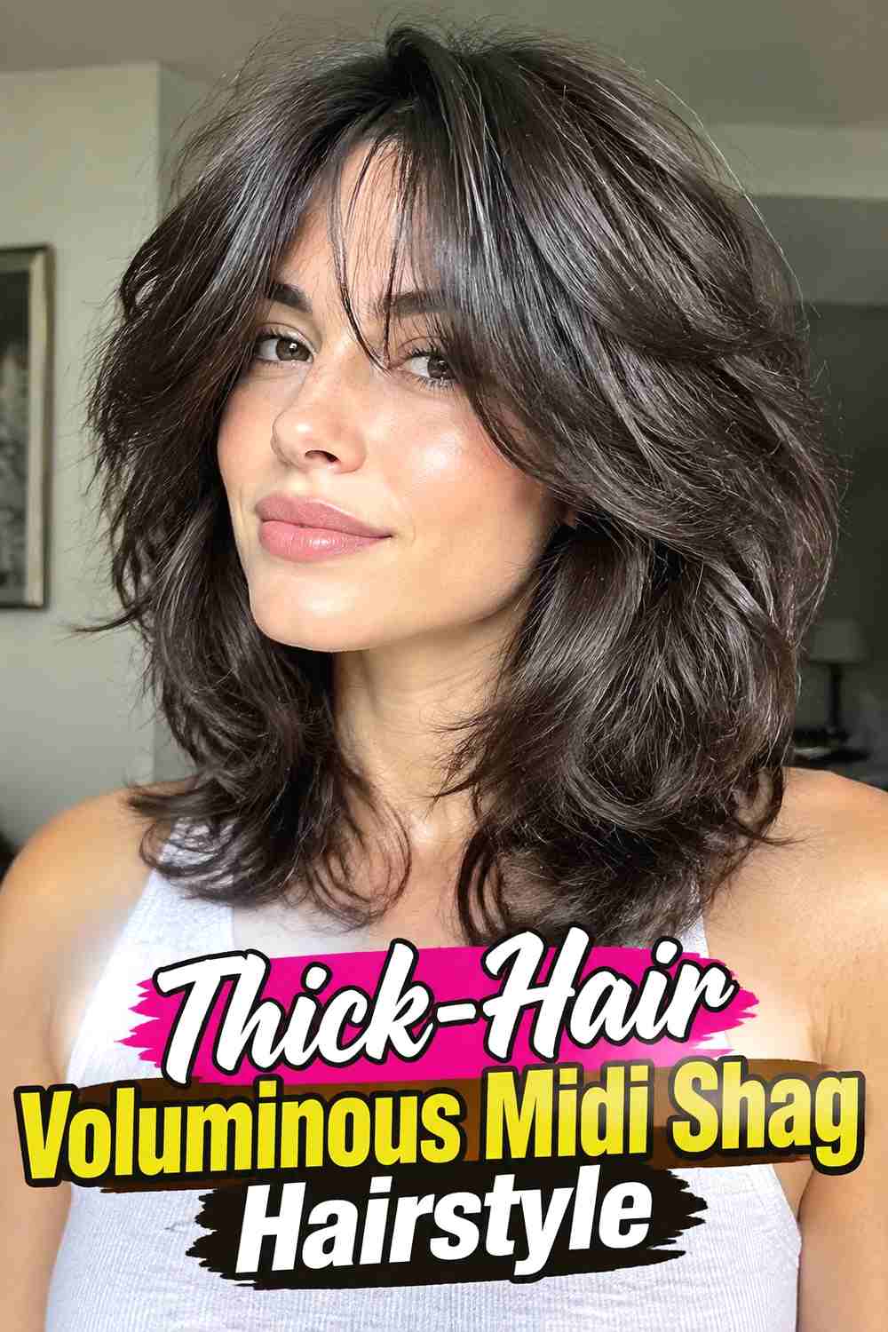 9. Thick Hair Voluminous Midi Shag Hairstyle