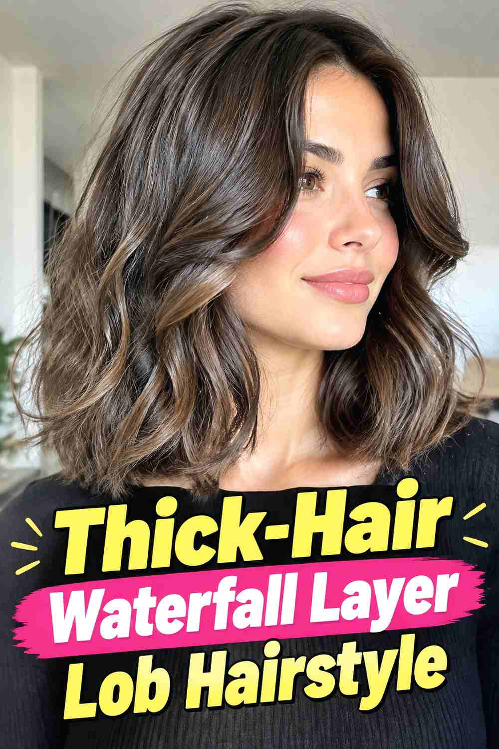 12. Thick Hair Waterfall Layer Lob Hairstyle