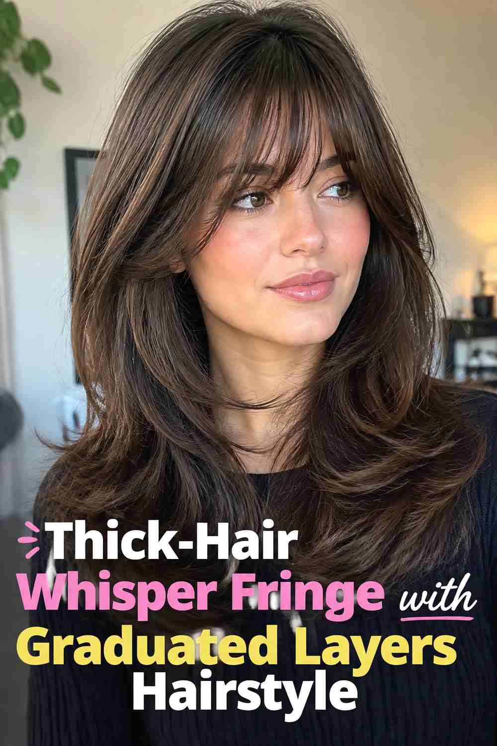 14. Thick Hair Whisper Fringe With Graduated Layers Hairstyle