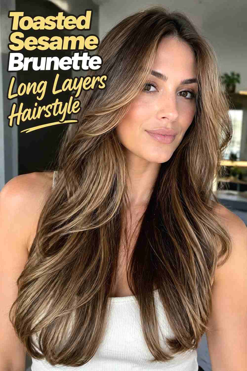15. Toasted Sesame Brunette Long Layers Hairstyle
