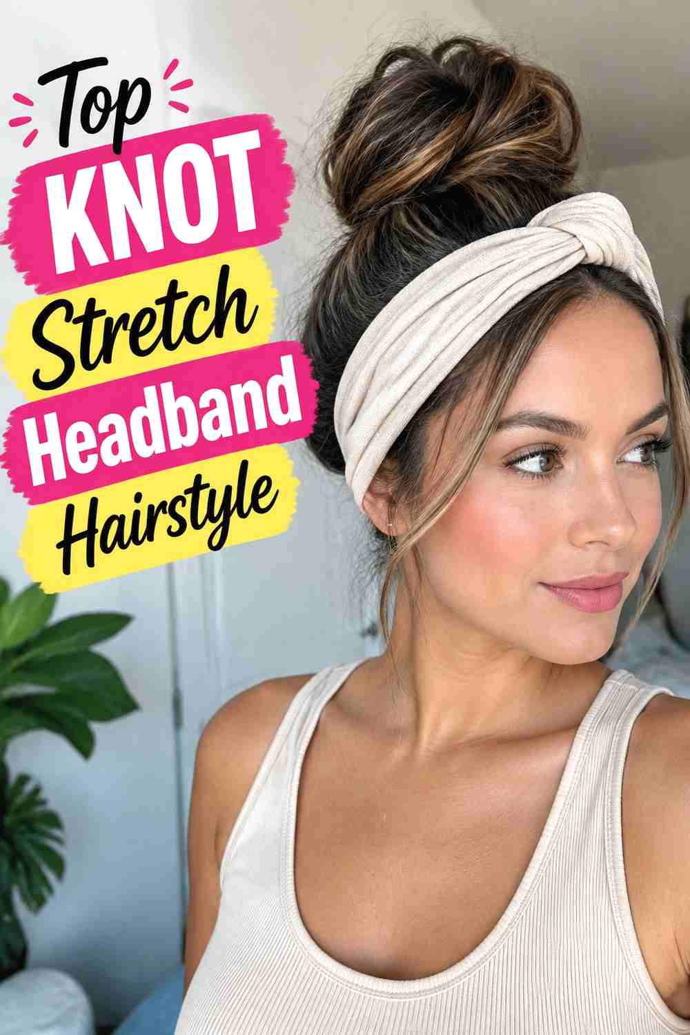 9. Top Knot Stretch Headband Hairstyle