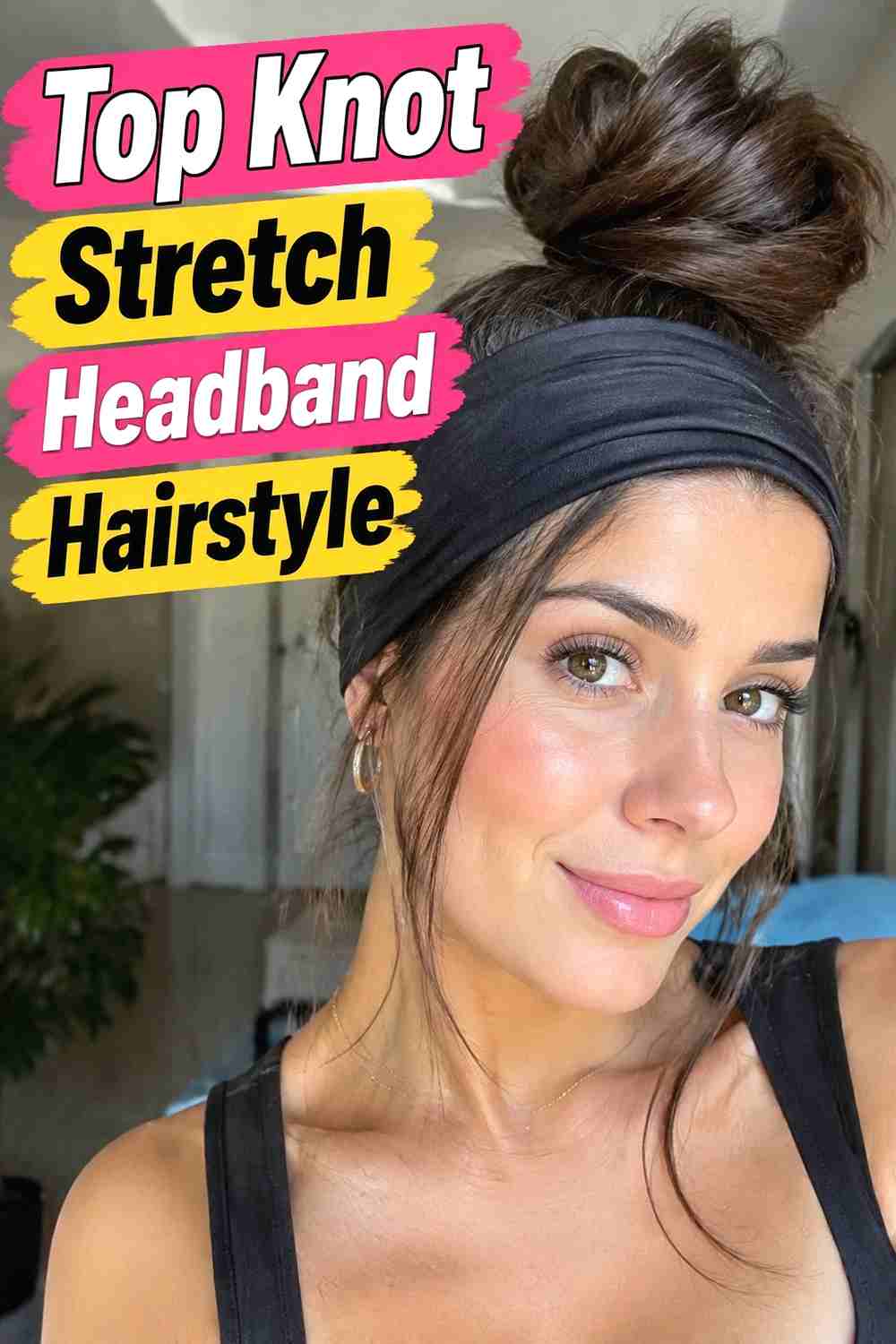 16. Top Knot Stretch Headband Hairstyle