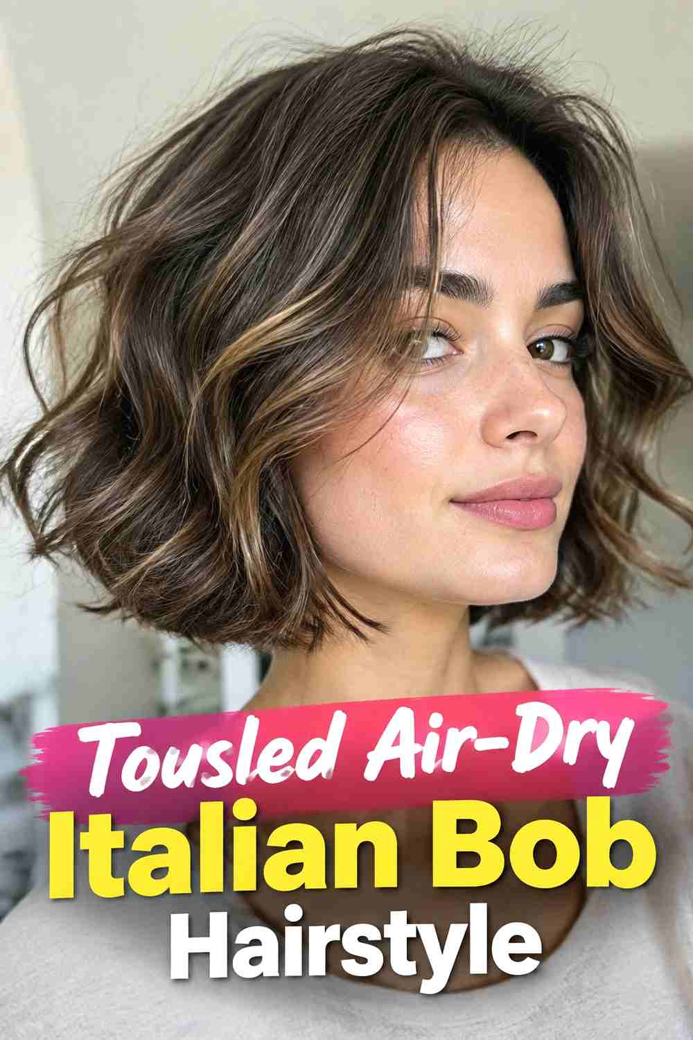7. Tousled Air Dry Italian Bob Hairstyle