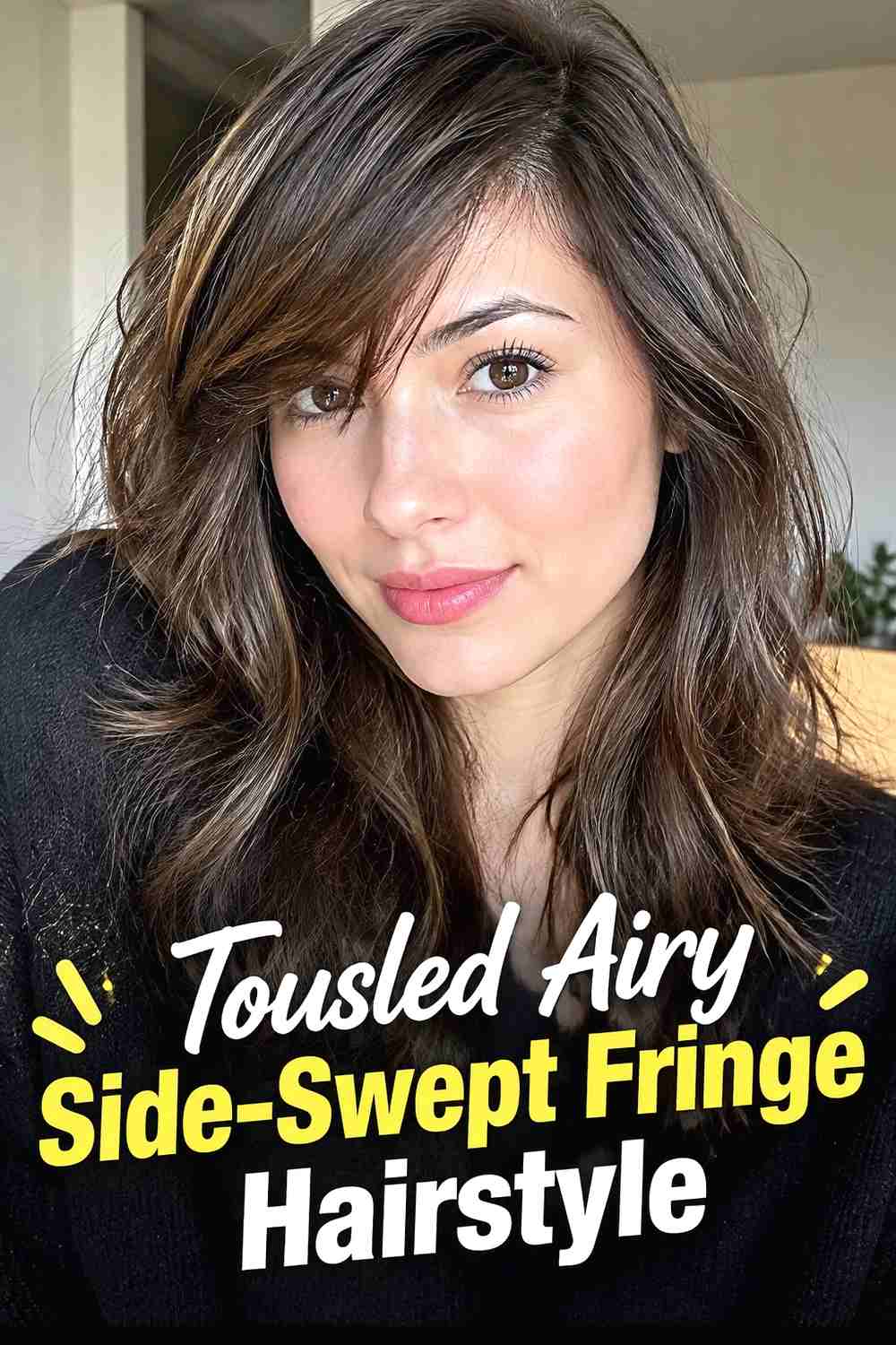 11. Tousled Airy Side Swept Fringe Hairstyle