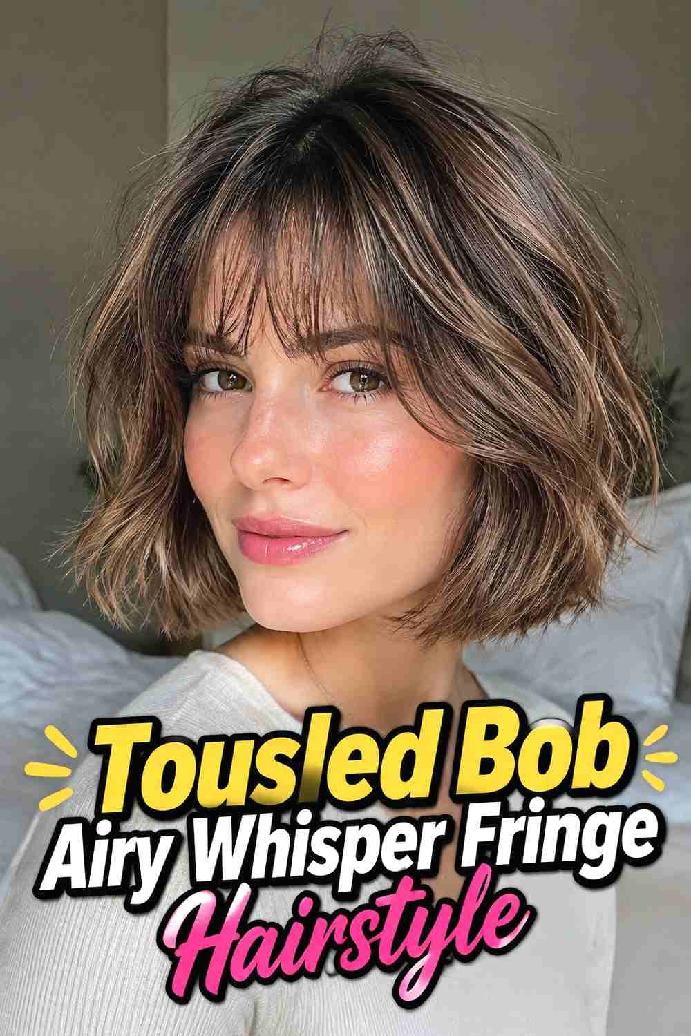 12. Tousled Bob Airy Whisper Fringe Hairstyle