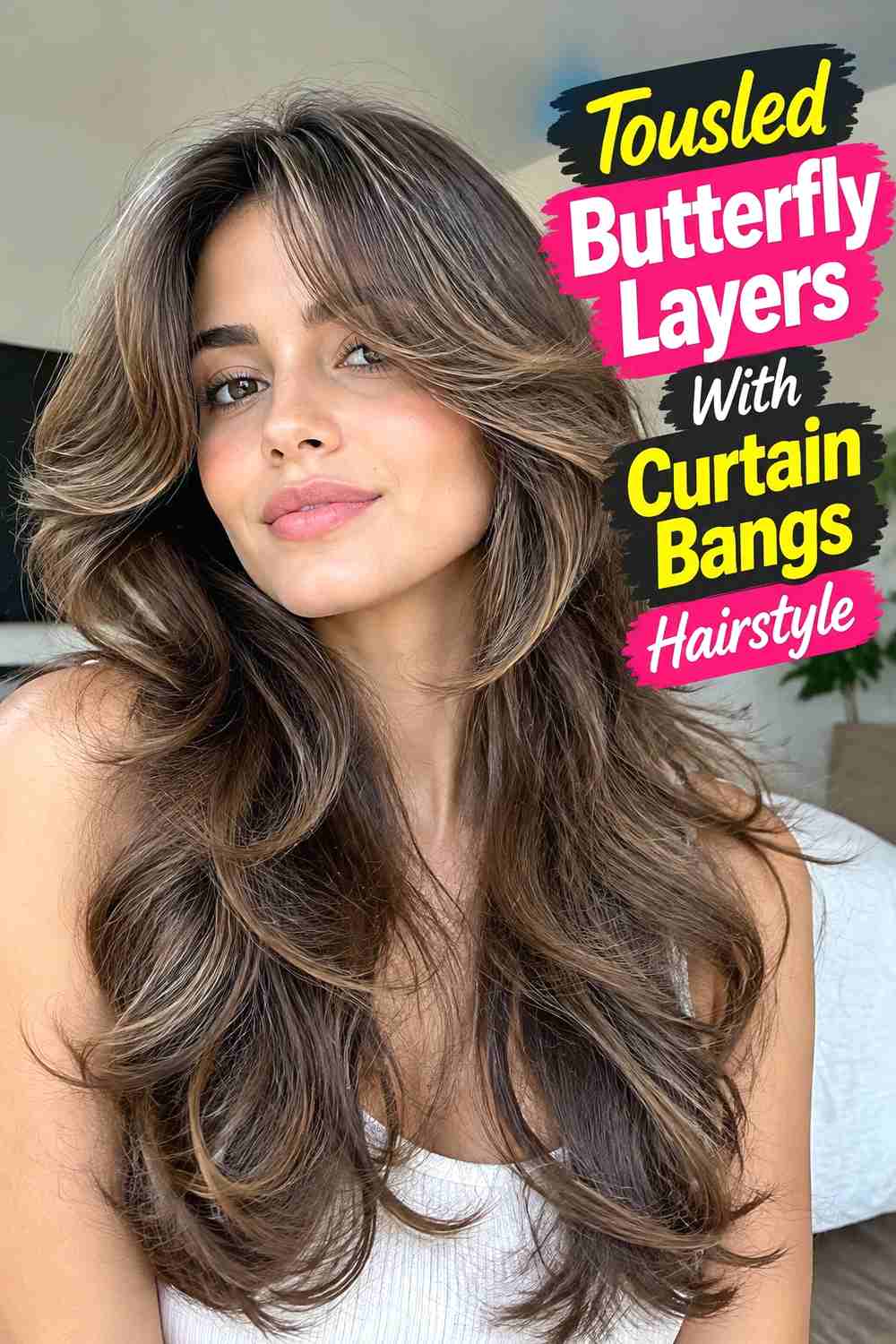 8. Tousled Butterfly Layers With Curtain Bangs Hairstyle