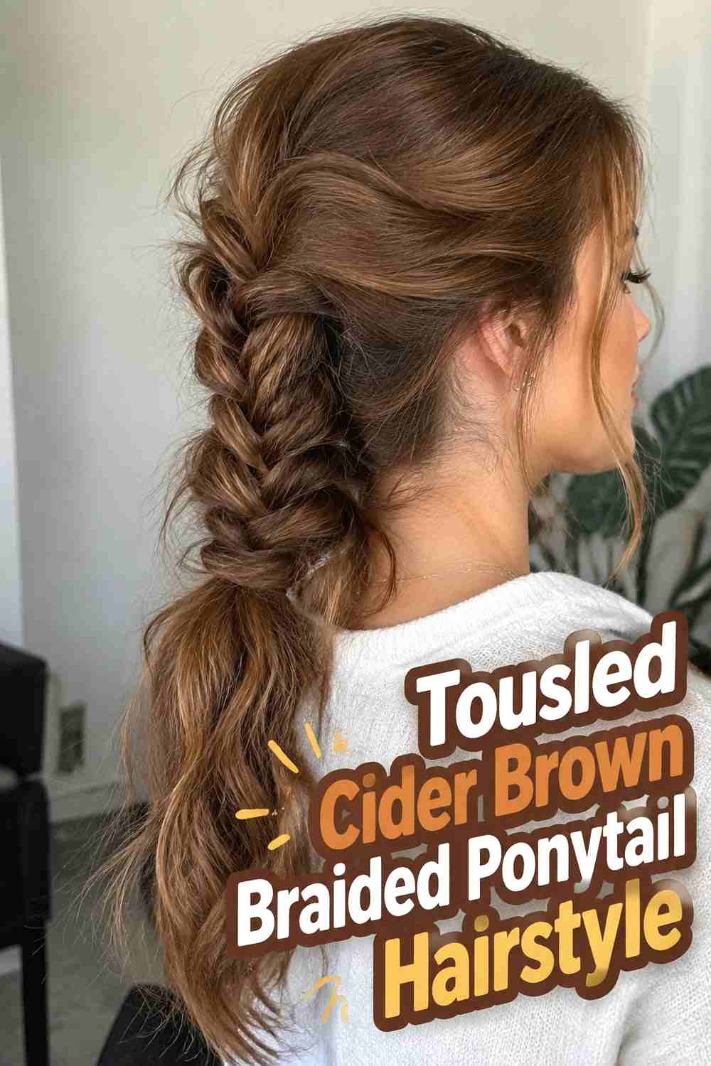 19. Tousled Cider Brown Braided Ponytail Hairstyle