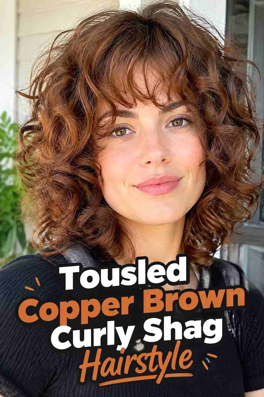 12. Tousled Copper Brown Curly Shag Hairstyle