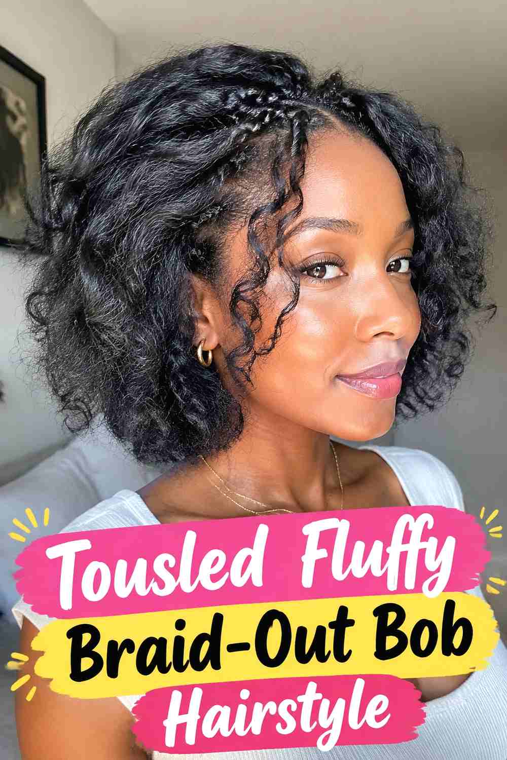 14. Tousled Fluffy Braid Out Bob Hairstyle