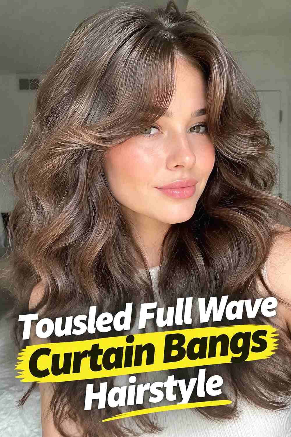 18. Tousled Full Wave Curtain Bangs Hairstyle
