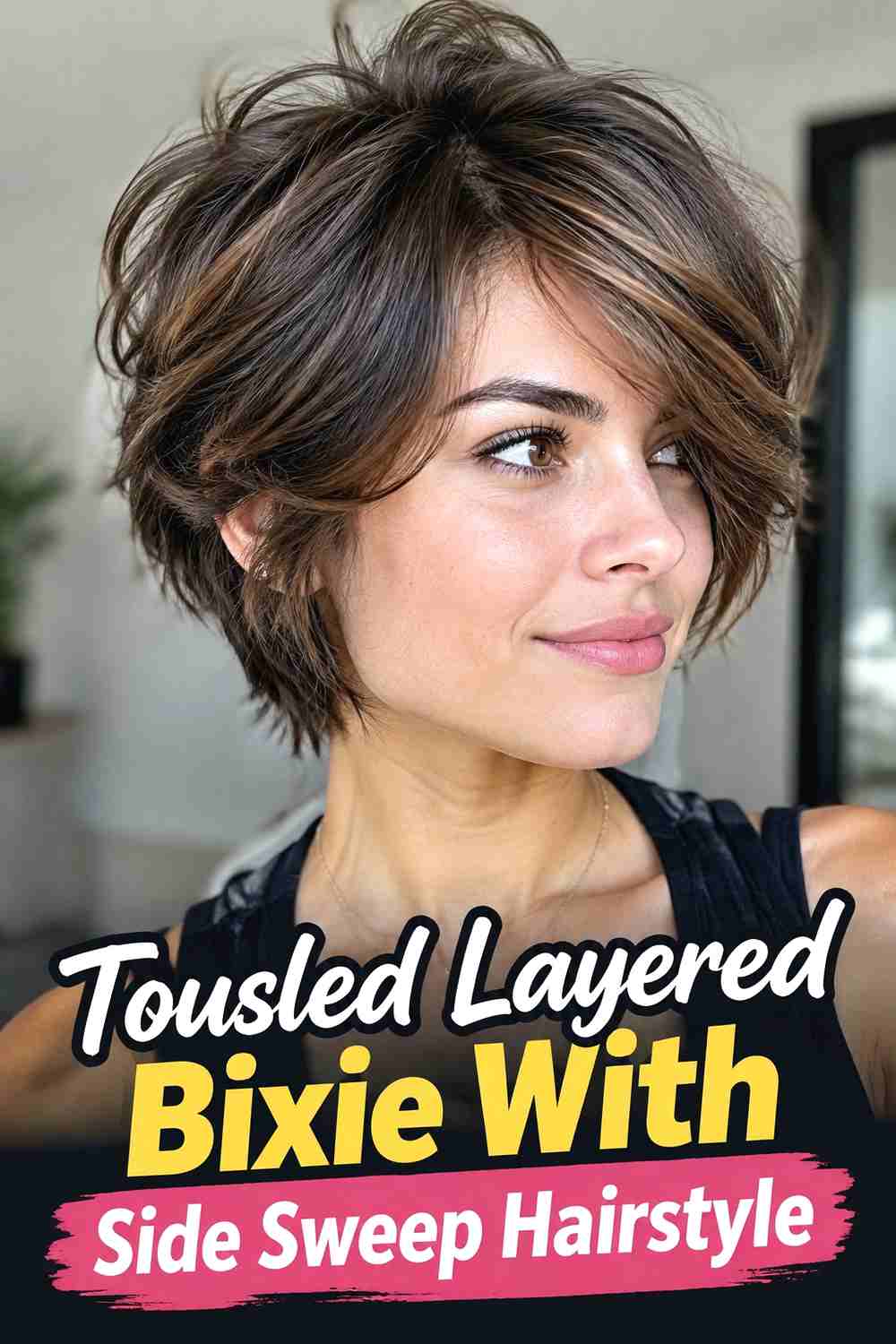 11. Tousled Layered Bixie With Side Sweep Hairstyle