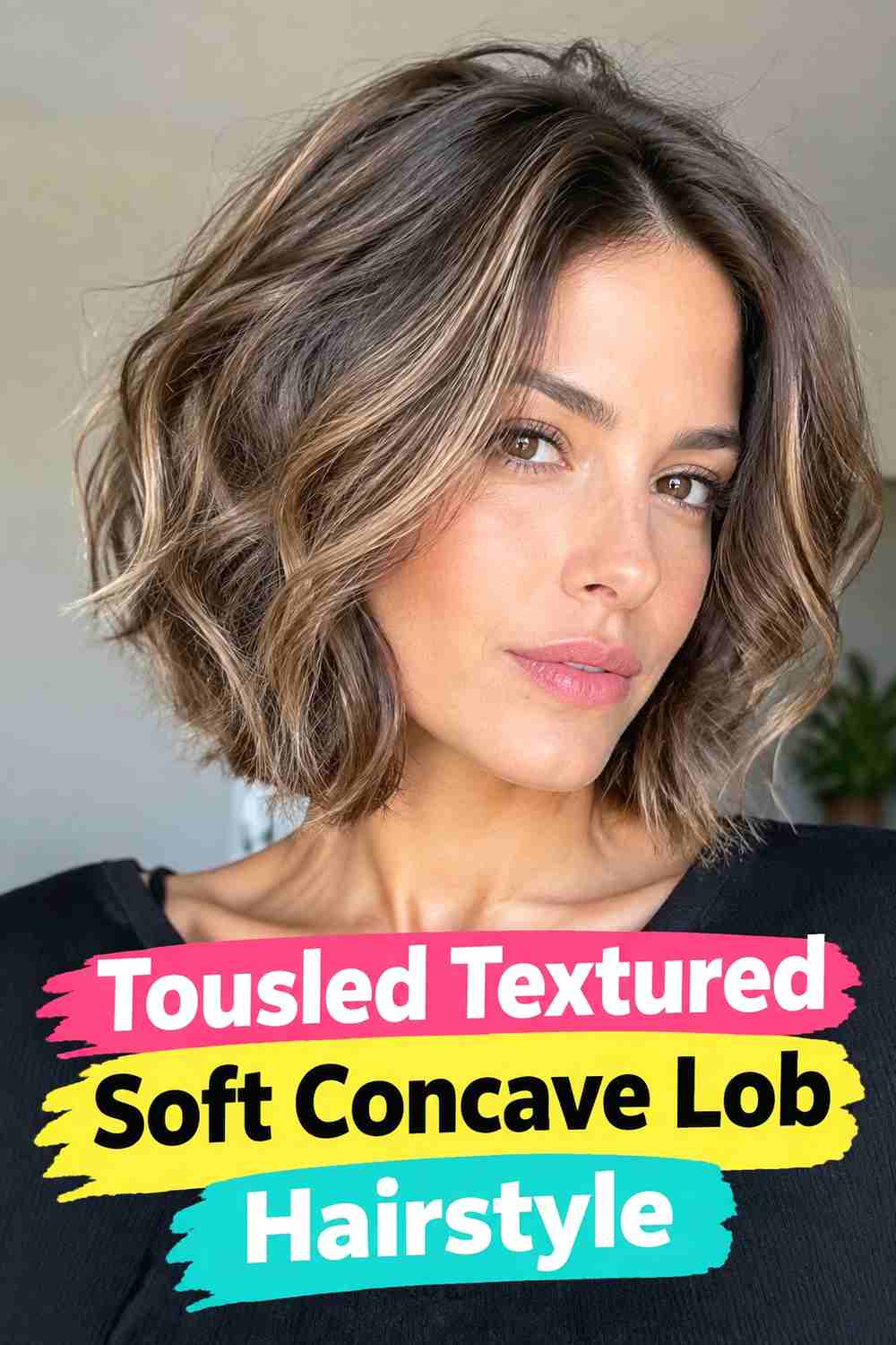 7. Tousled Textured Soft Concave Lob Hairstyle
