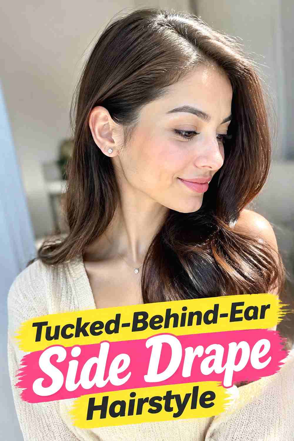 9. Tucked Behind Ear Side Drape Hairstyle