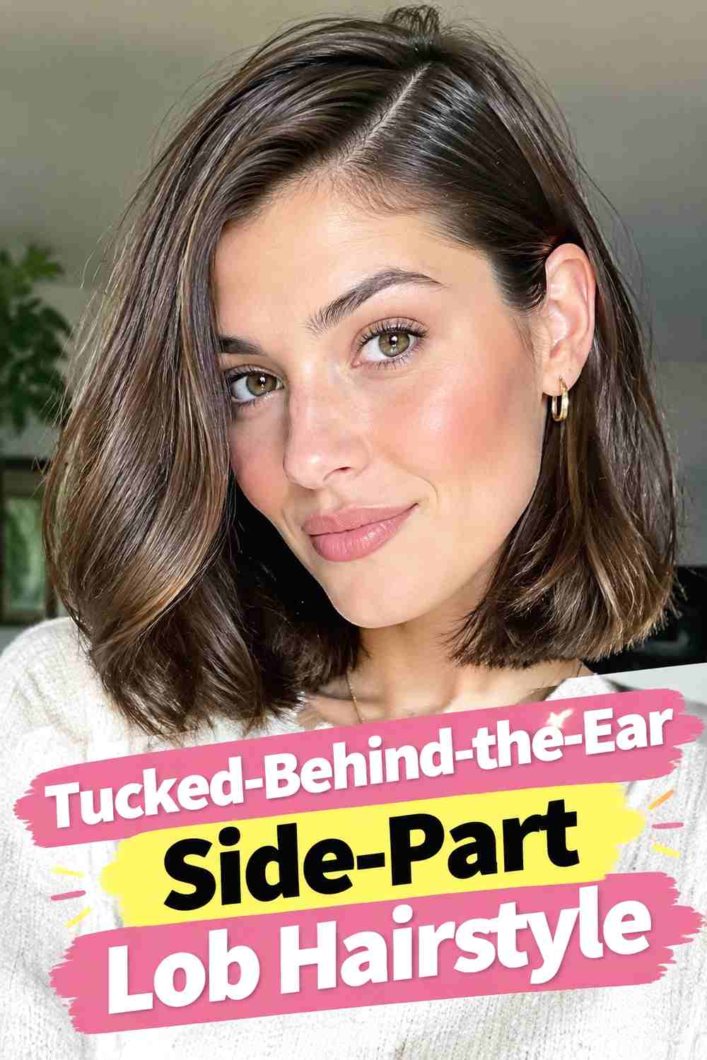 6. Tucked Behind The Ear Side Part Lob Hairstyle