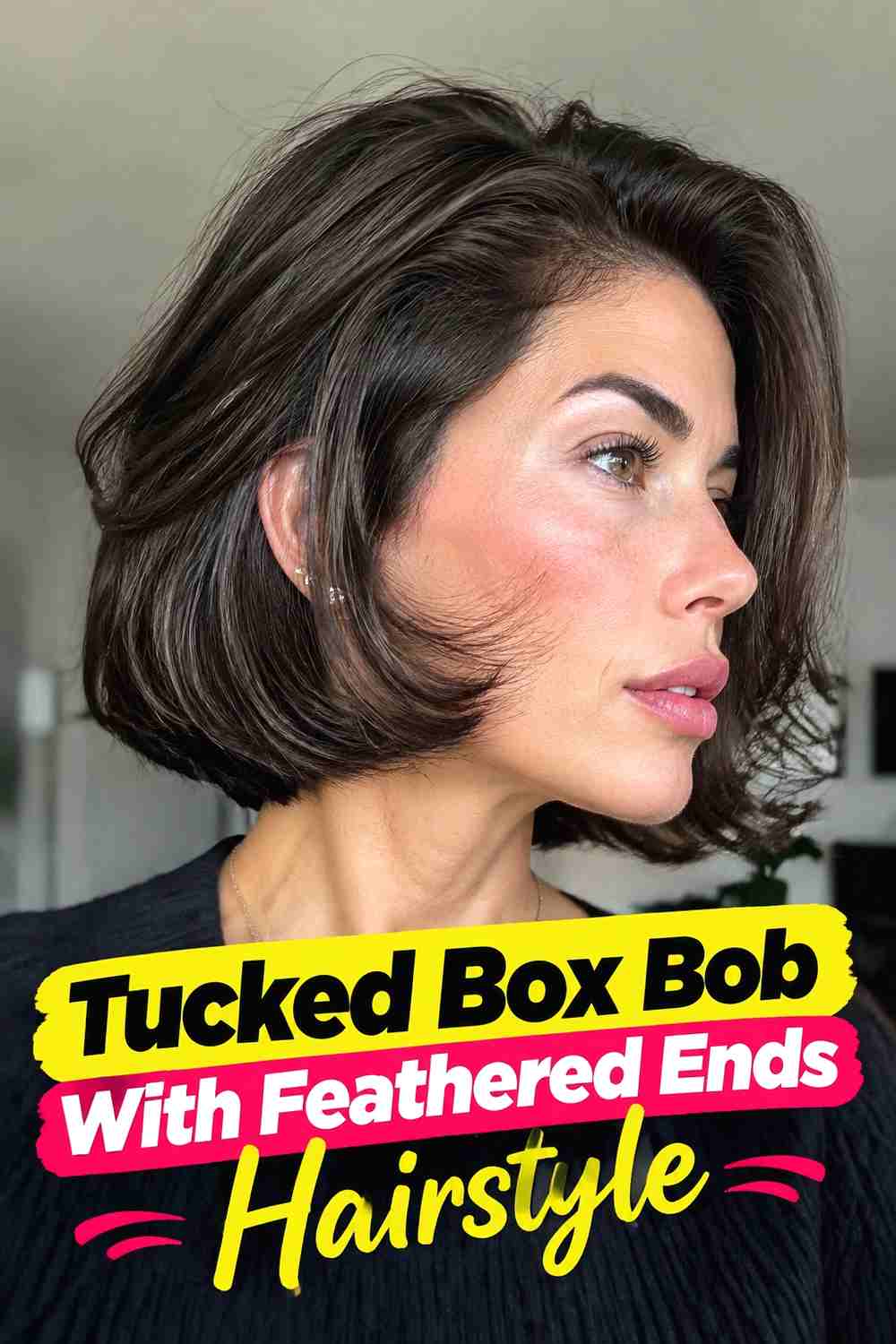 14. Tucked Box Bob With Feathered Ends Hairstyle