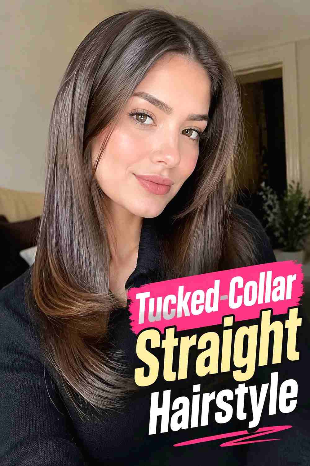 13. Tucked Collar Straight Hairstyle