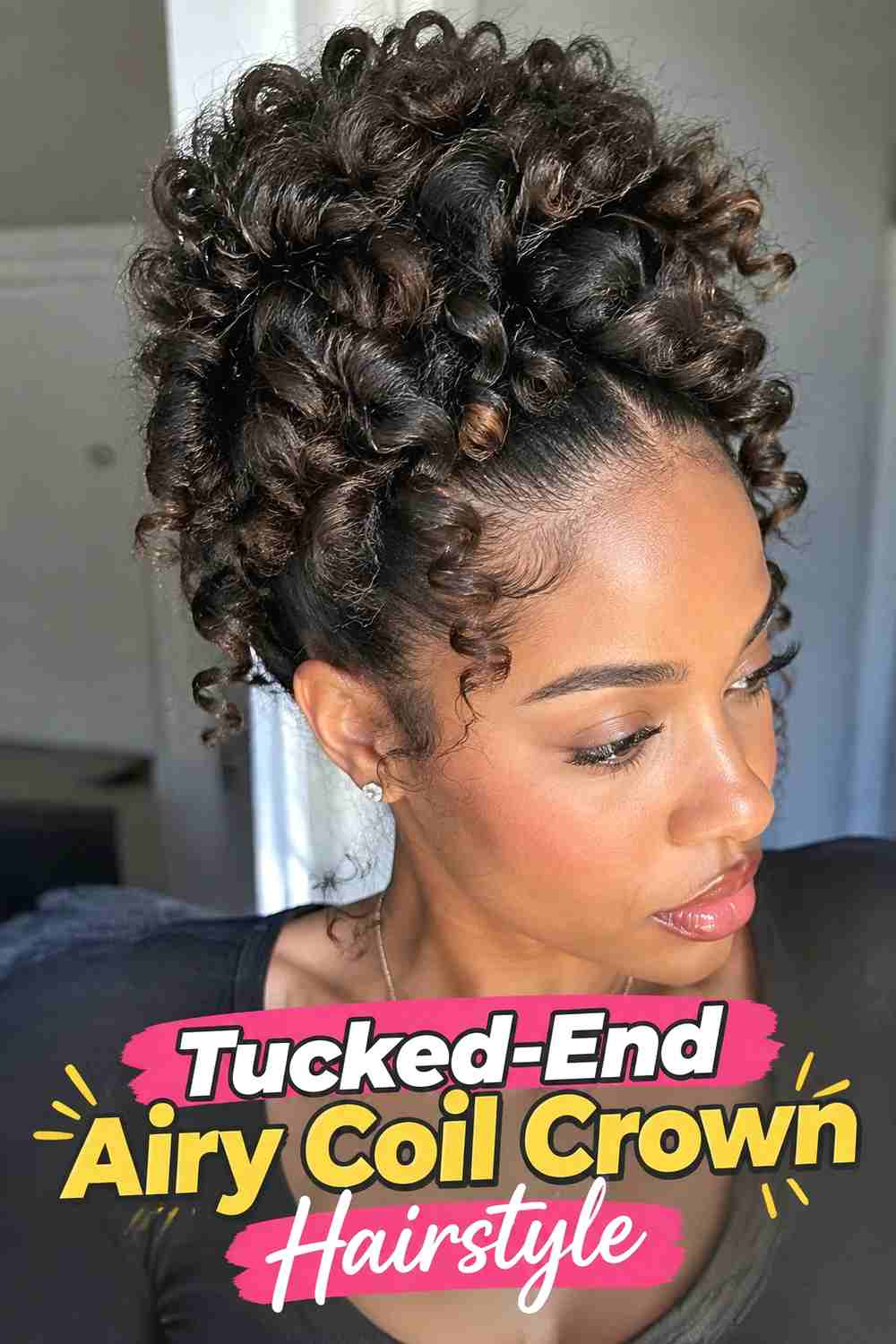 6. Tucked End Airy Coil Crown Hairstyle
