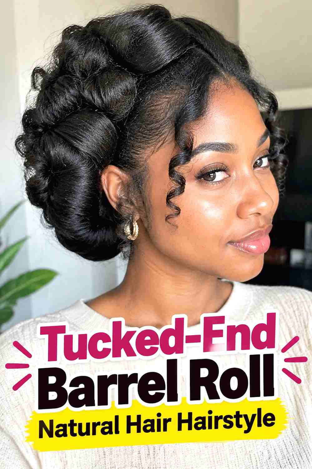 11. Tucked End Barrel Roll Natural Hair Hairstyle