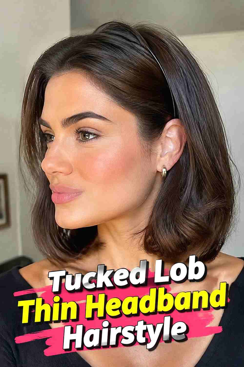 6. Tucked Lob Thin Headband Hairstyle