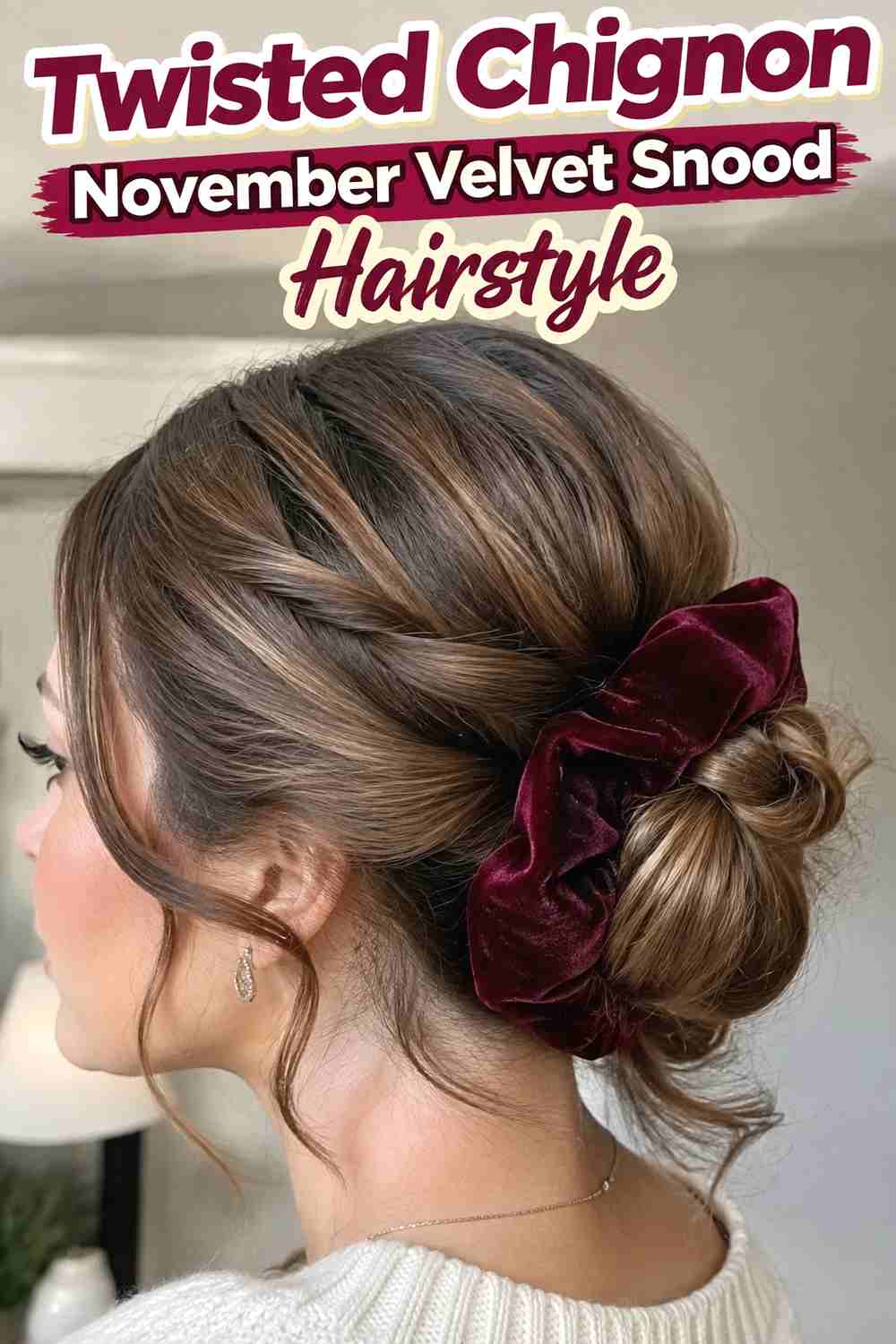 7. Twisted Chignon November Velvet Snood Hairstyle