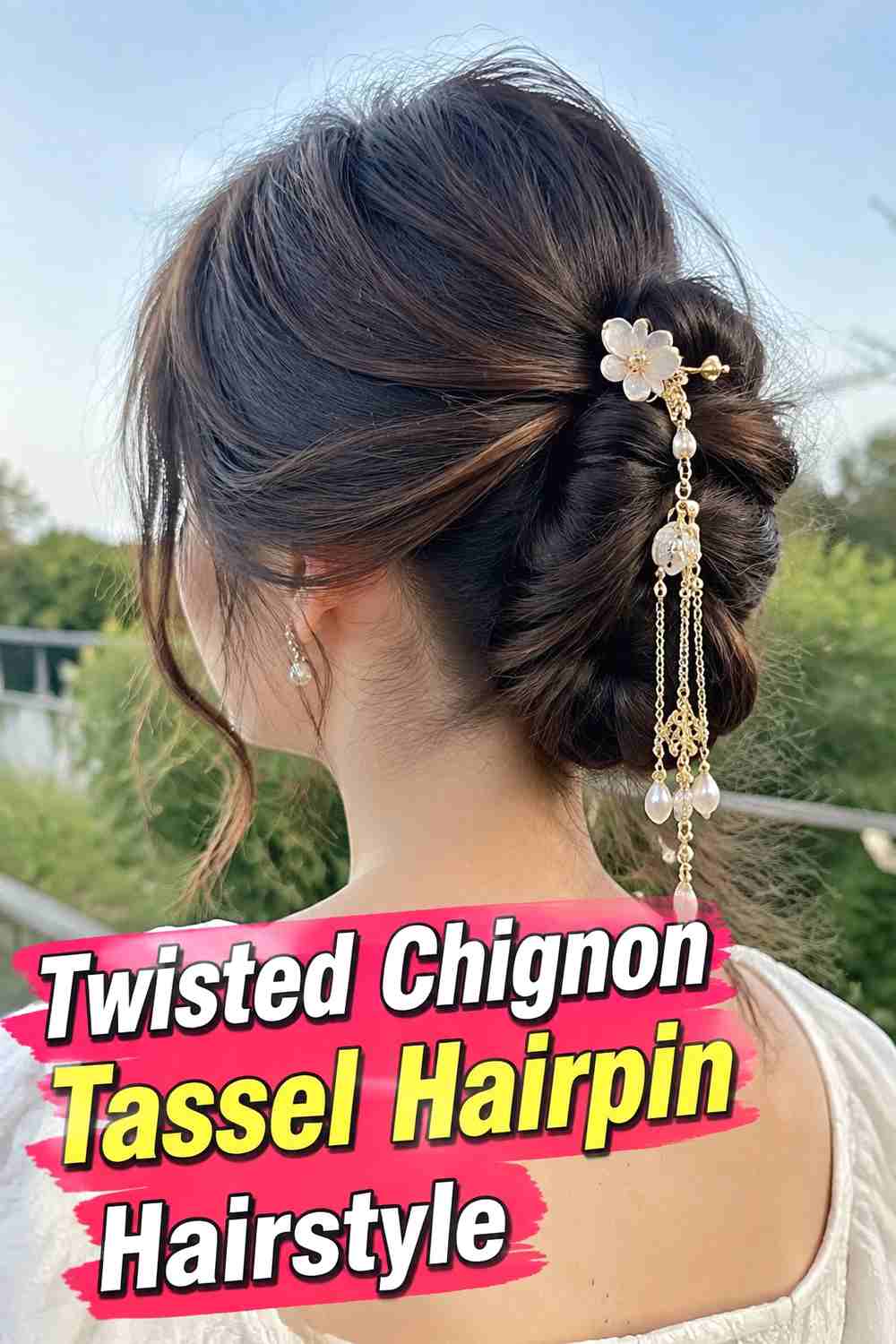2. Twisted Chignon Tassel Hairpin Hairstyle