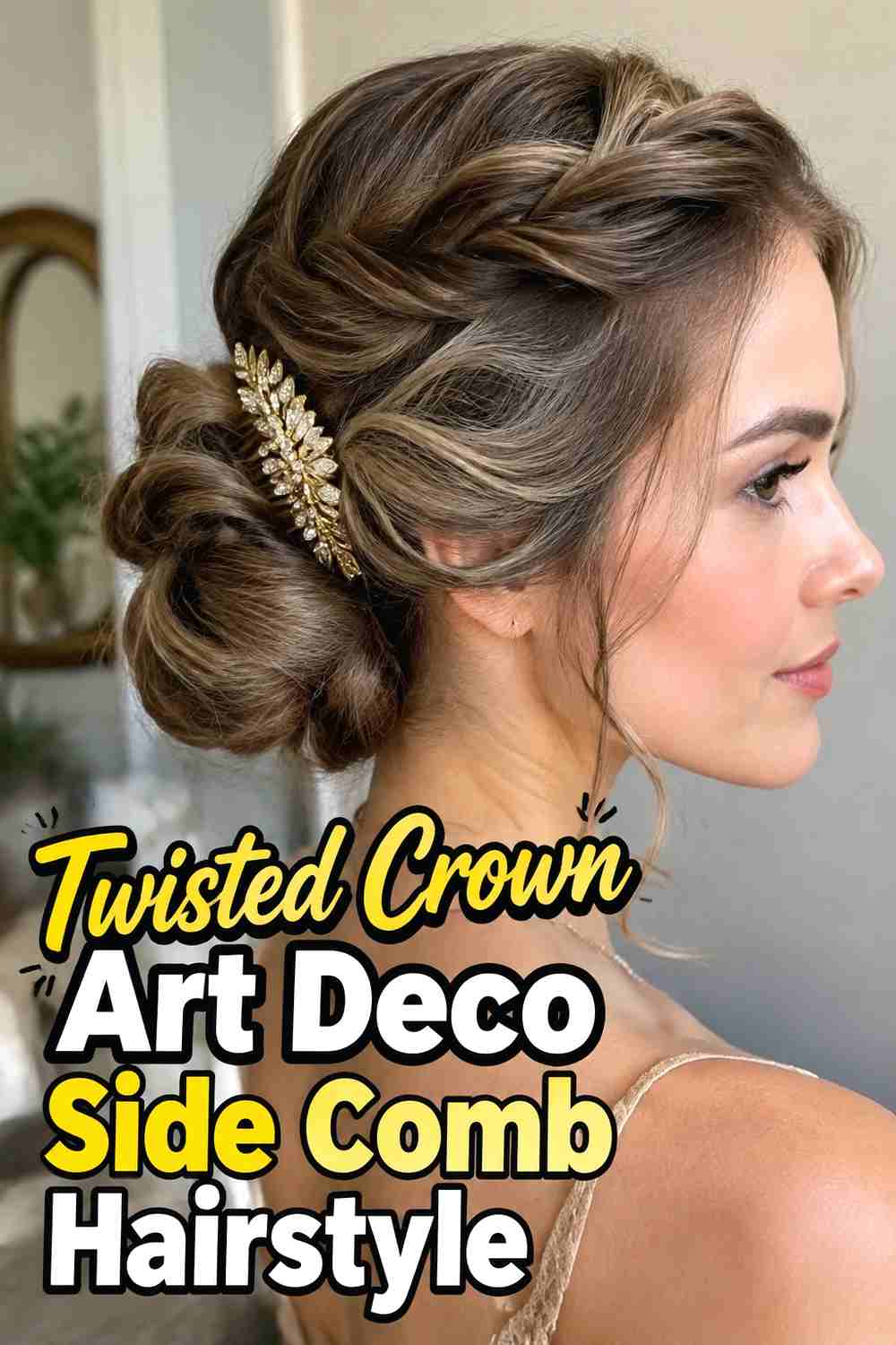 9. Twisted Crown Art Deco Side Comb Hairstyle