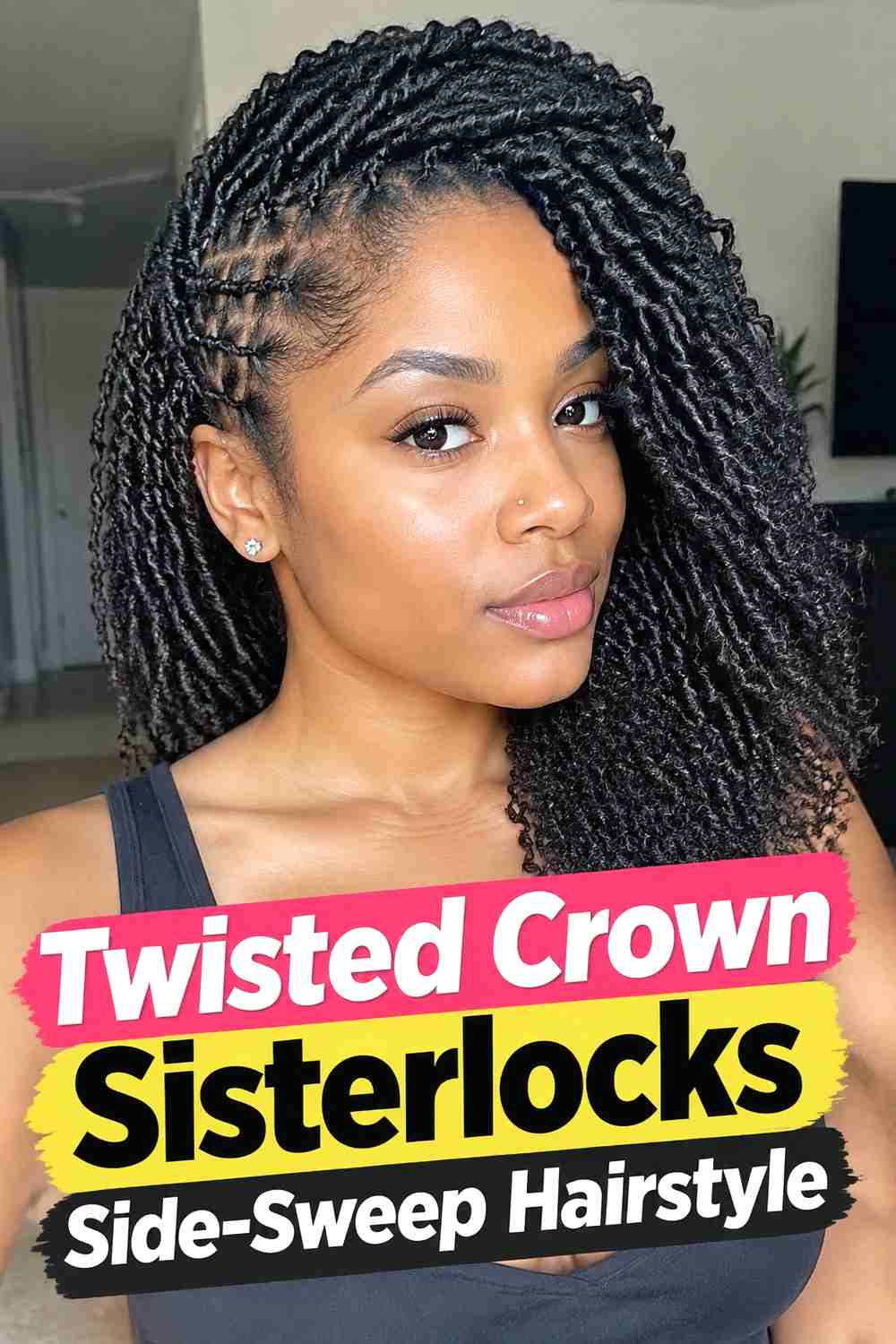 9. Twisted Crown Sisterlocks Side Sweep Hairstyle
