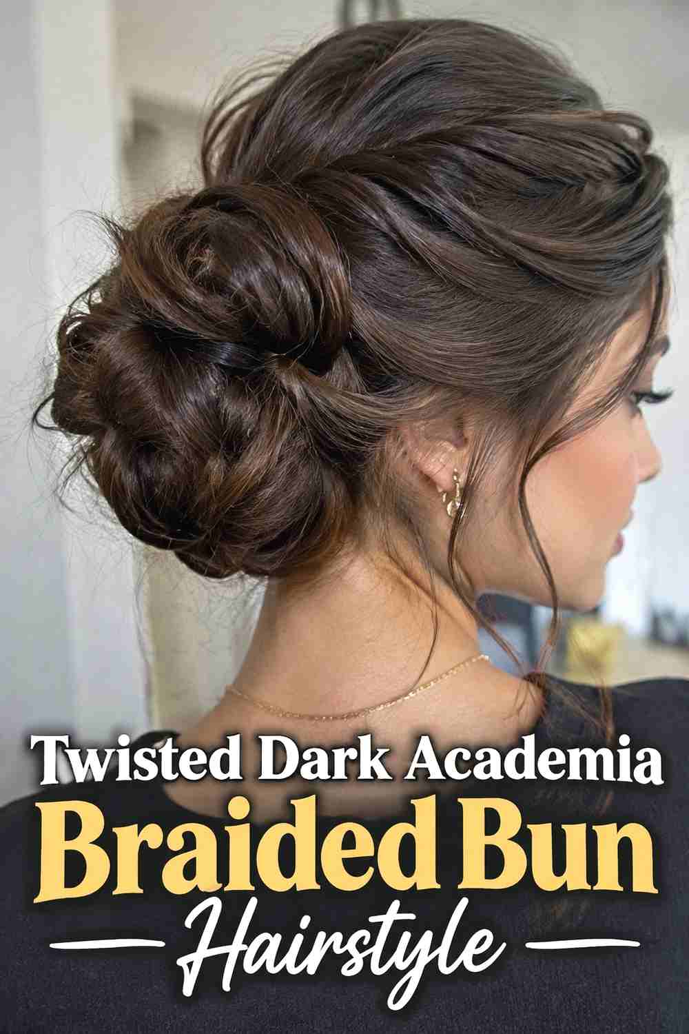 12. Twisted Dark Academia Braided Bun Hairstyle