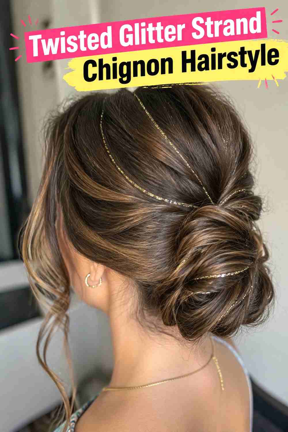 5. Twisted Glitter Strand Chignon Hairstyle