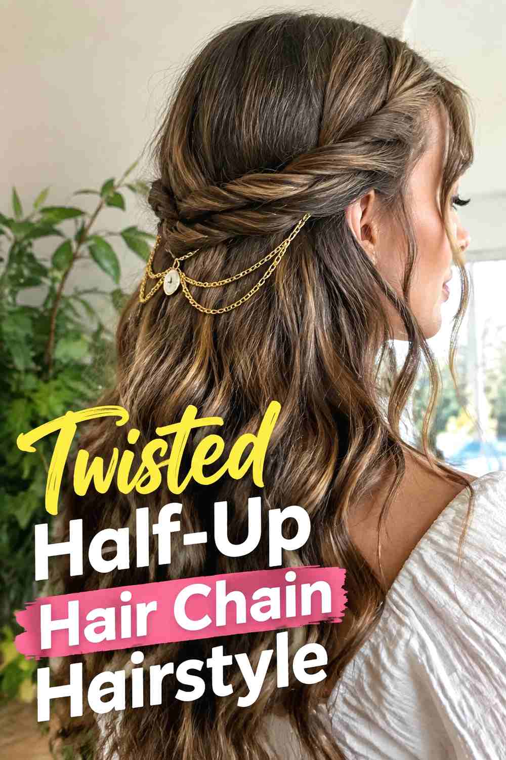 12. Twisted Half Up Hair Chain Hairstyle