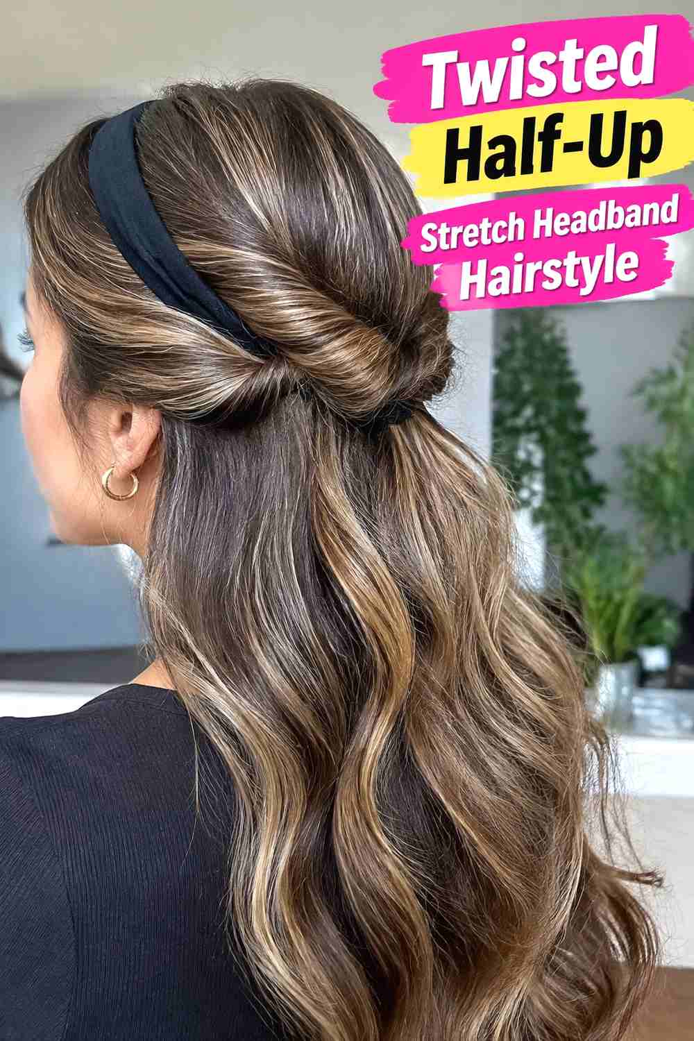 11. Twisted Half Up Stretch Headband Hairstyle