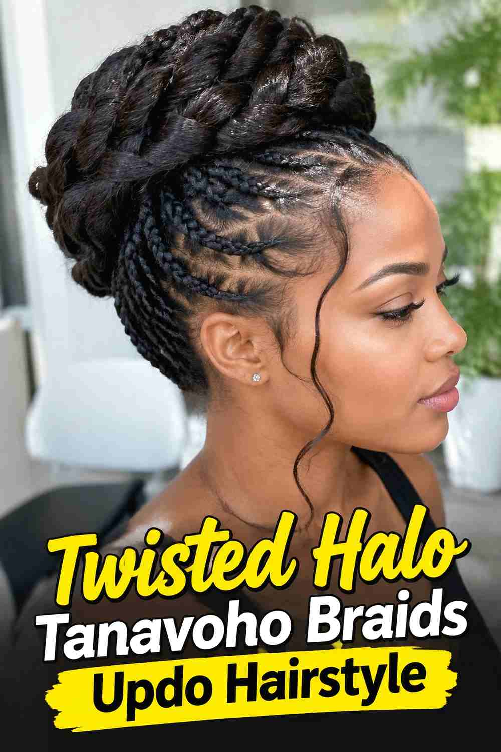 6. Twisted Halo Tanavoho Braids Updo Hairstyle