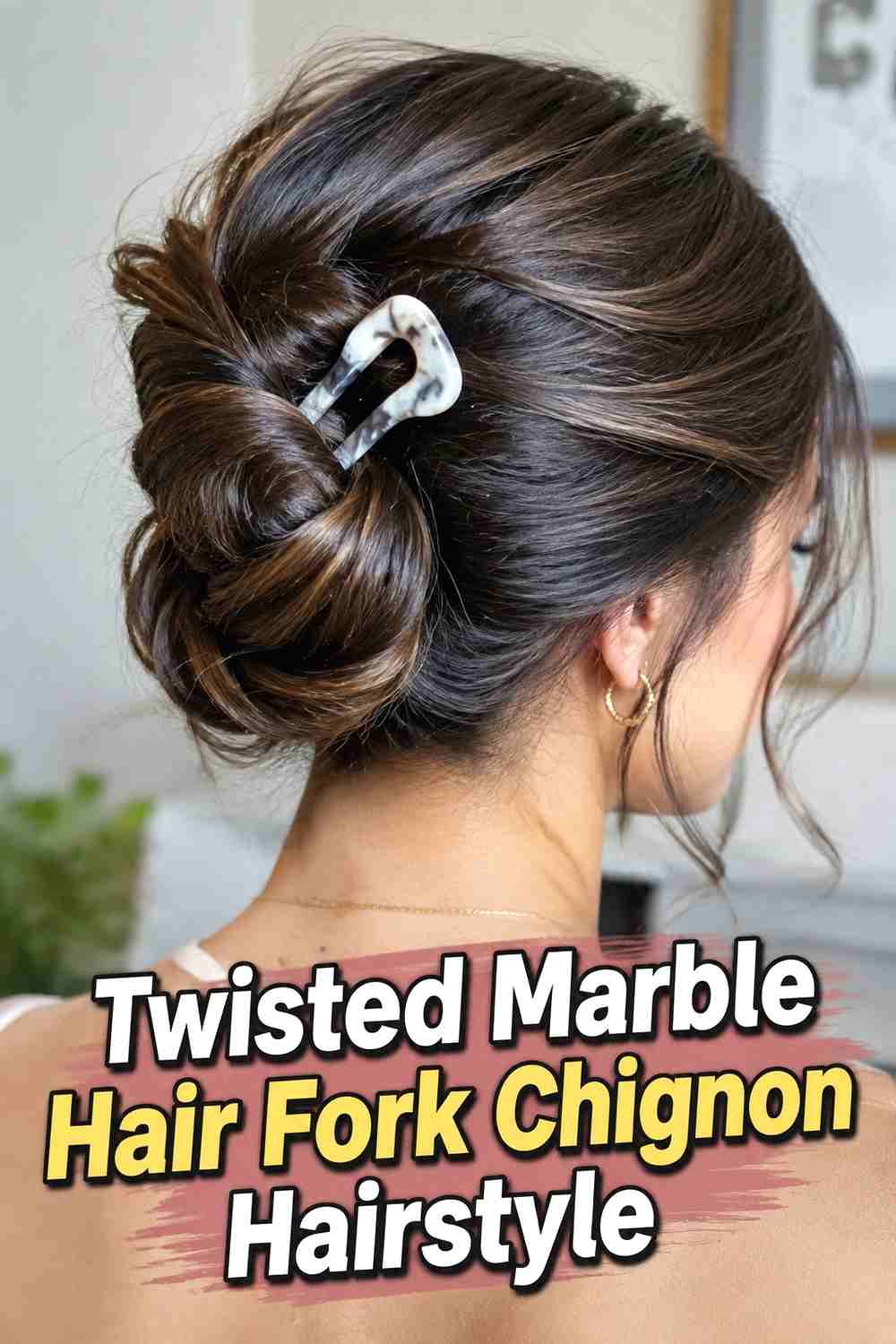 3. Twisted Marble Hair Fork Chignon Hairstyle