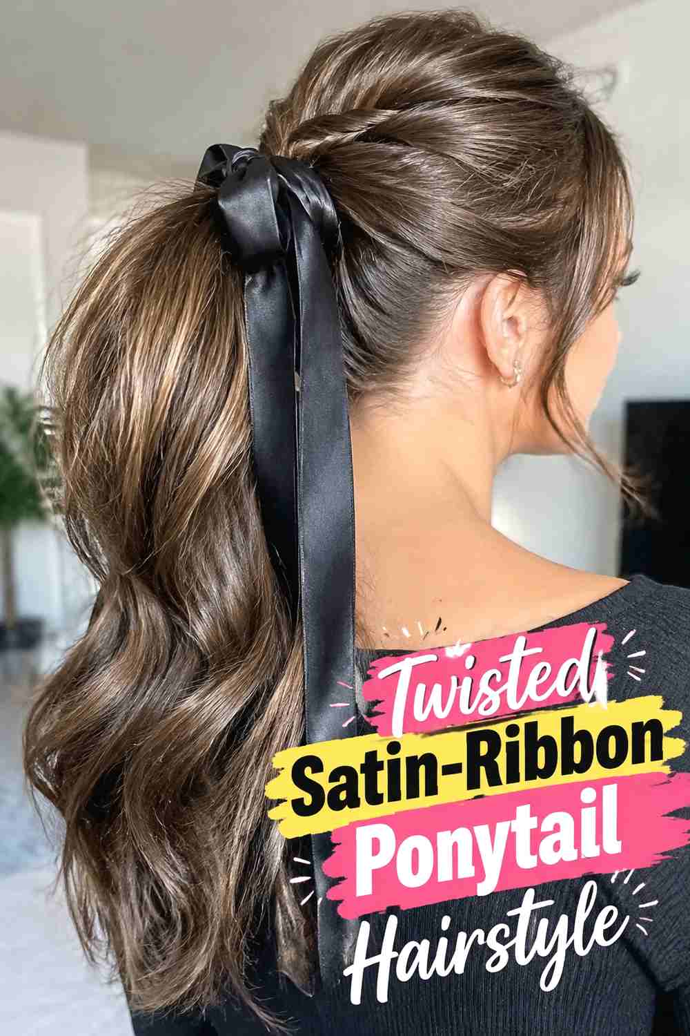 6. Twisted Satin Ribbon Ponytail Hairstyle
