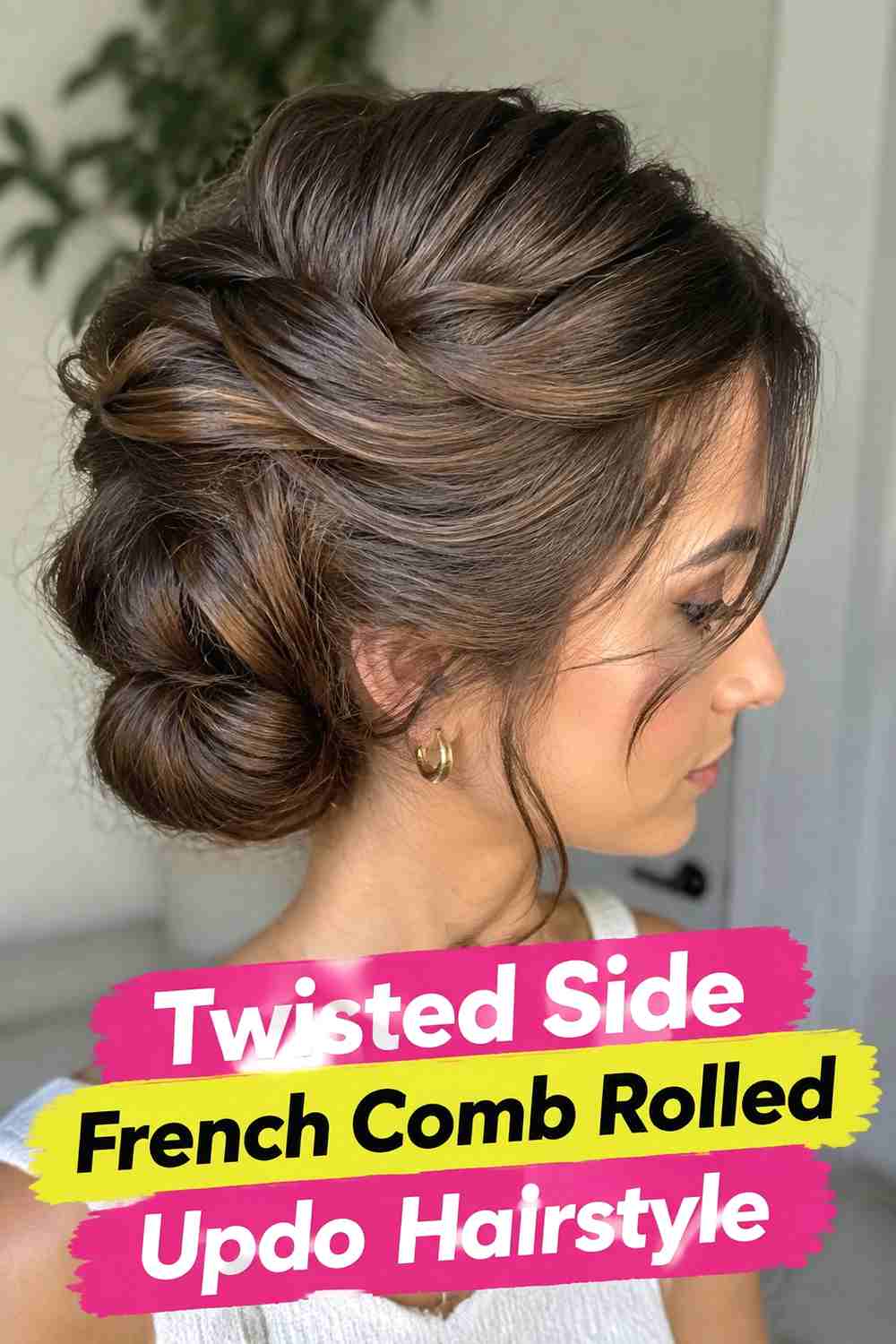 10. Twisted Side French Comb Rolled Updo Hairstyle