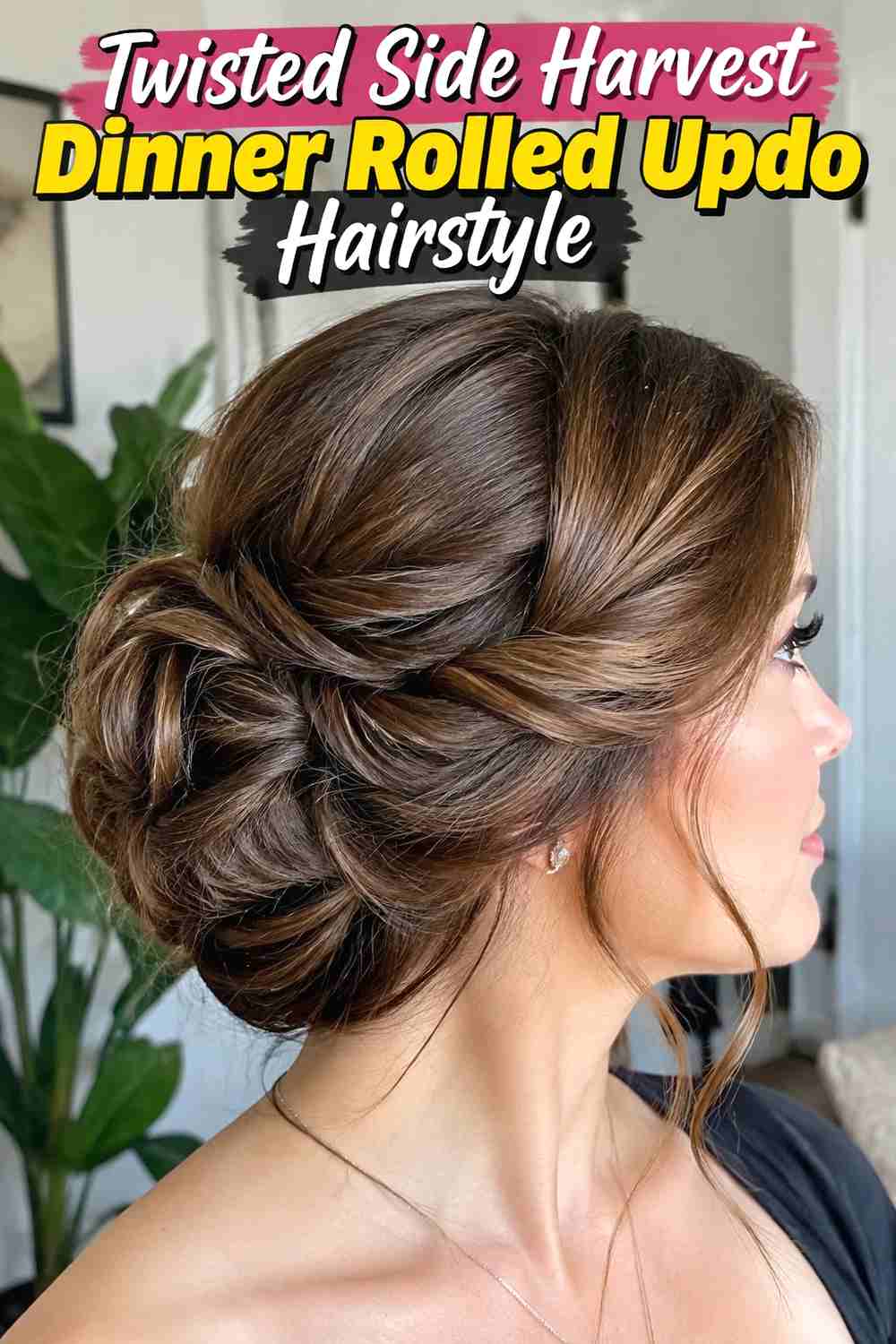 3. Twisted Side Harvest Dinner Rolled Updo Hairstyle