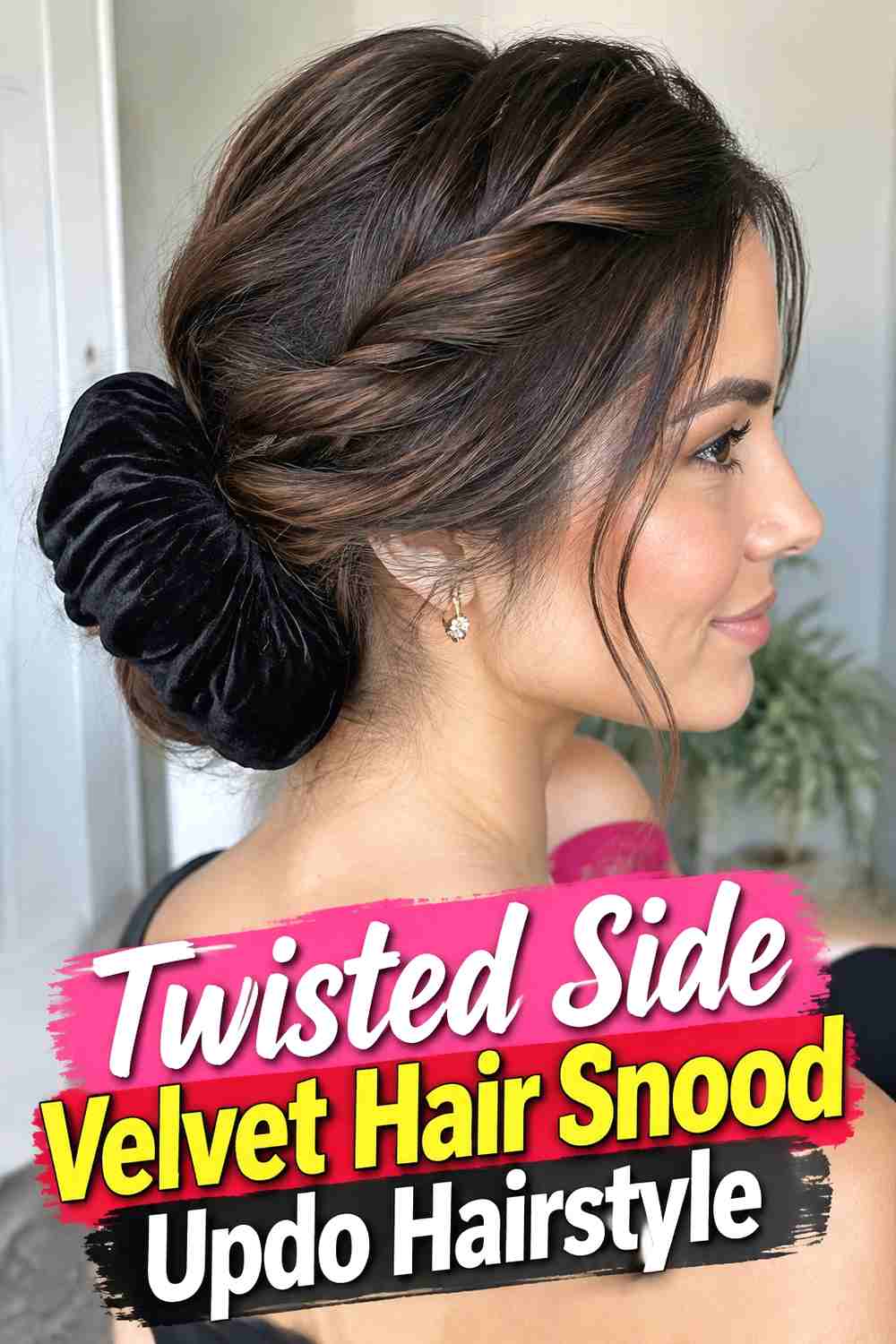6. Twisted Side Velvet Hair Snood Updo Hairstyle