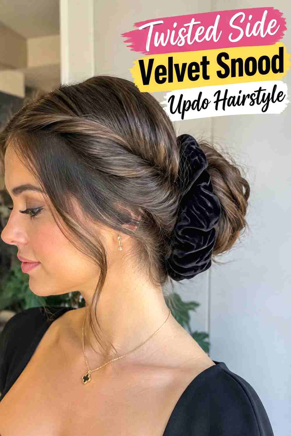 8. Twisted Side Velvet Snood Updo Hairstyle