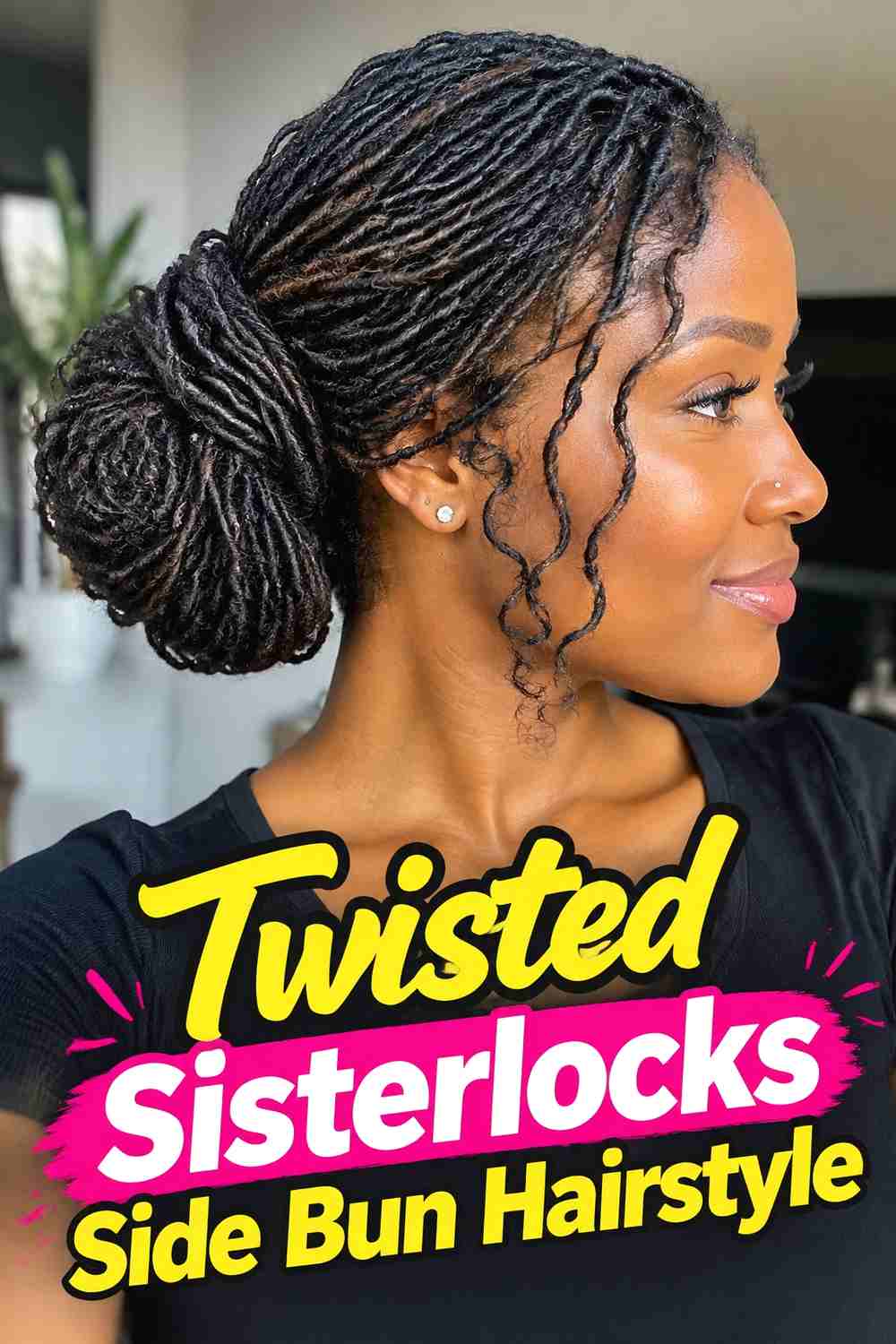 4. Twisted Sisterlocks Side Bun Hairstyle
