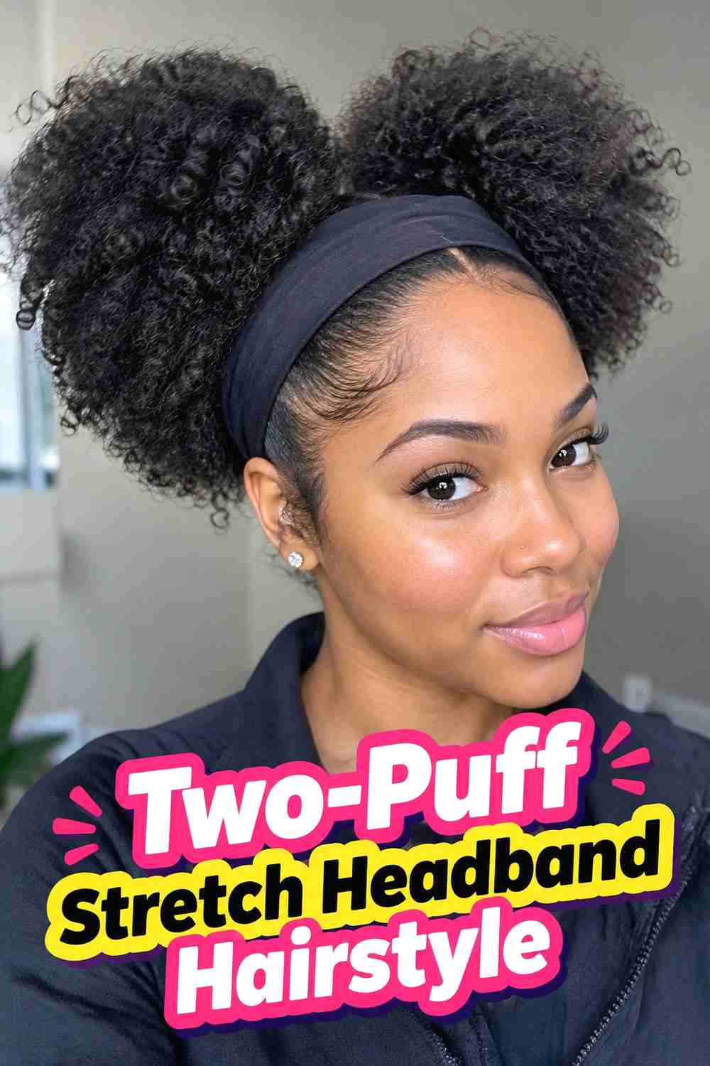 16. Two Puff Stretch Headband Hairstyle