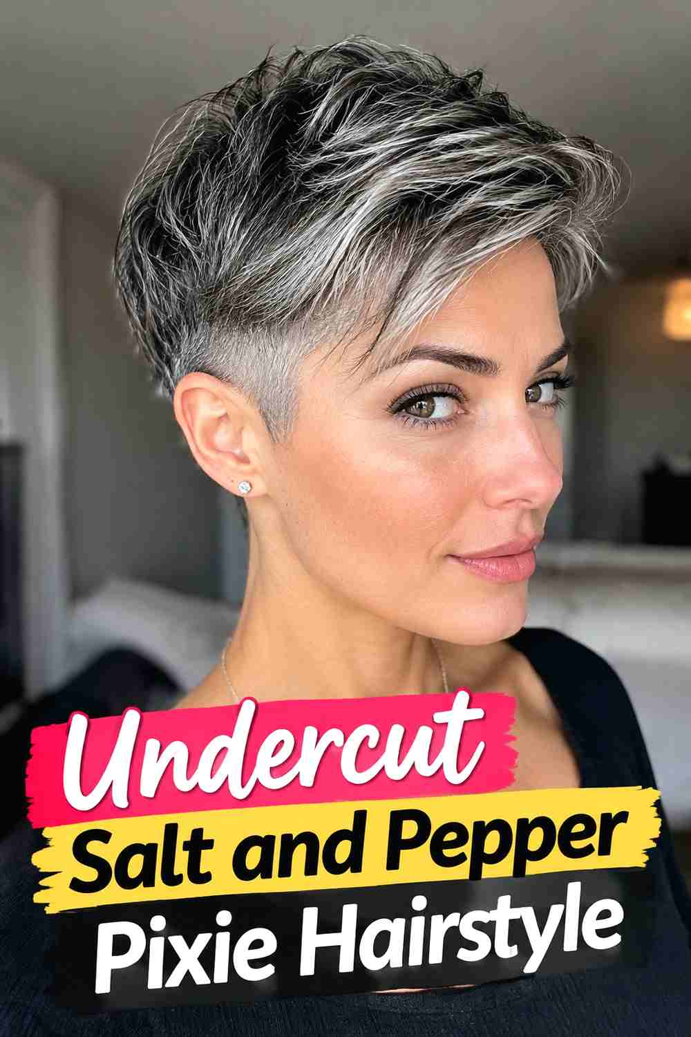 11. Undercut Salt And Pepper Pixie Hairstyle
