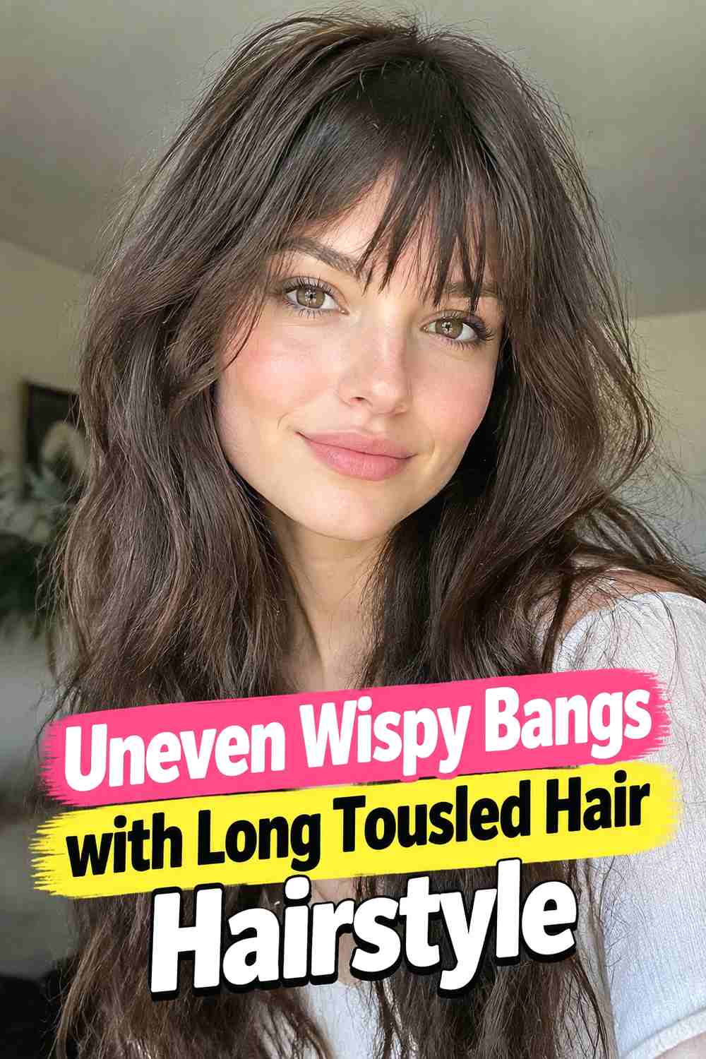 12. Uneven Wispy Bangs With Long Tousled Hair Hairstyle